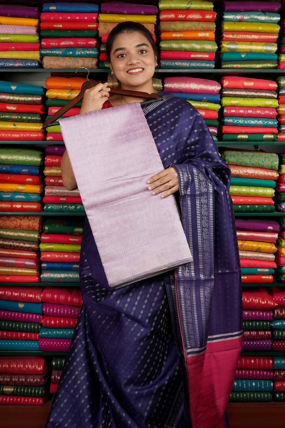 Bhagalpuri Silk Silver Zari Light Lavendar Saree