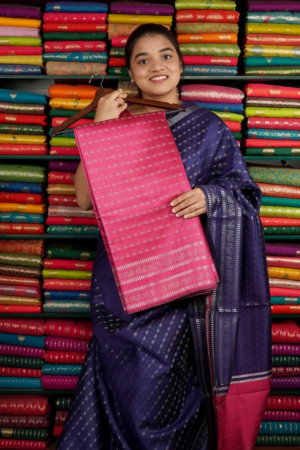 Bhagalpuri Silk Silver Zari Pink Saree