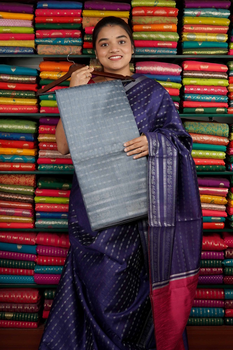 Bhagalpuri Silk Silver Zari Gray Saree