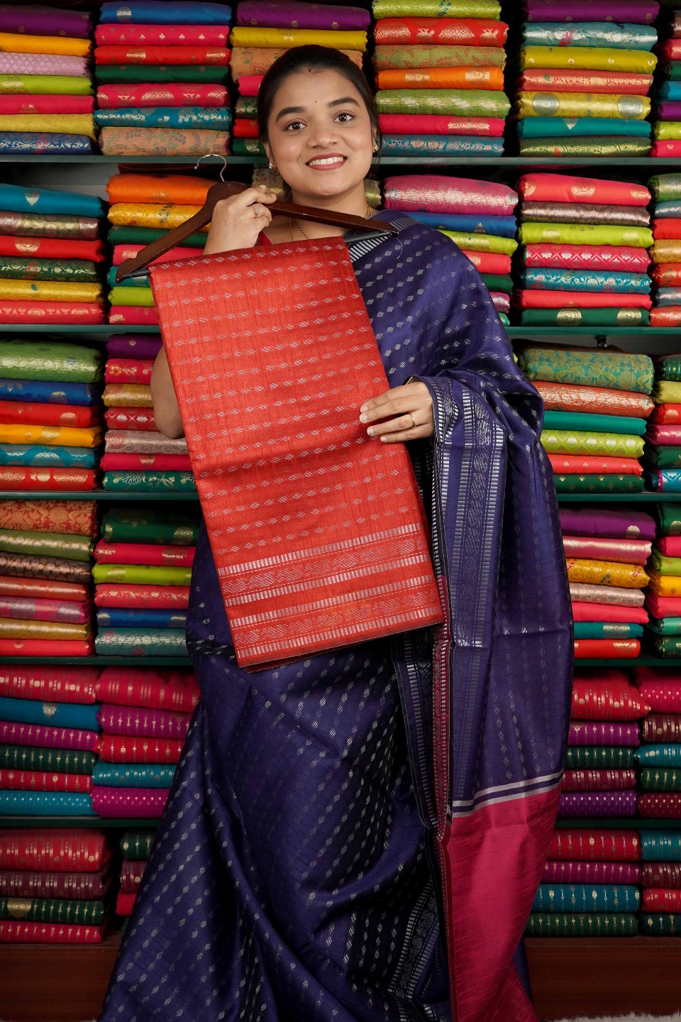 Bhagalpuri Silk Silver Zari Red Saree