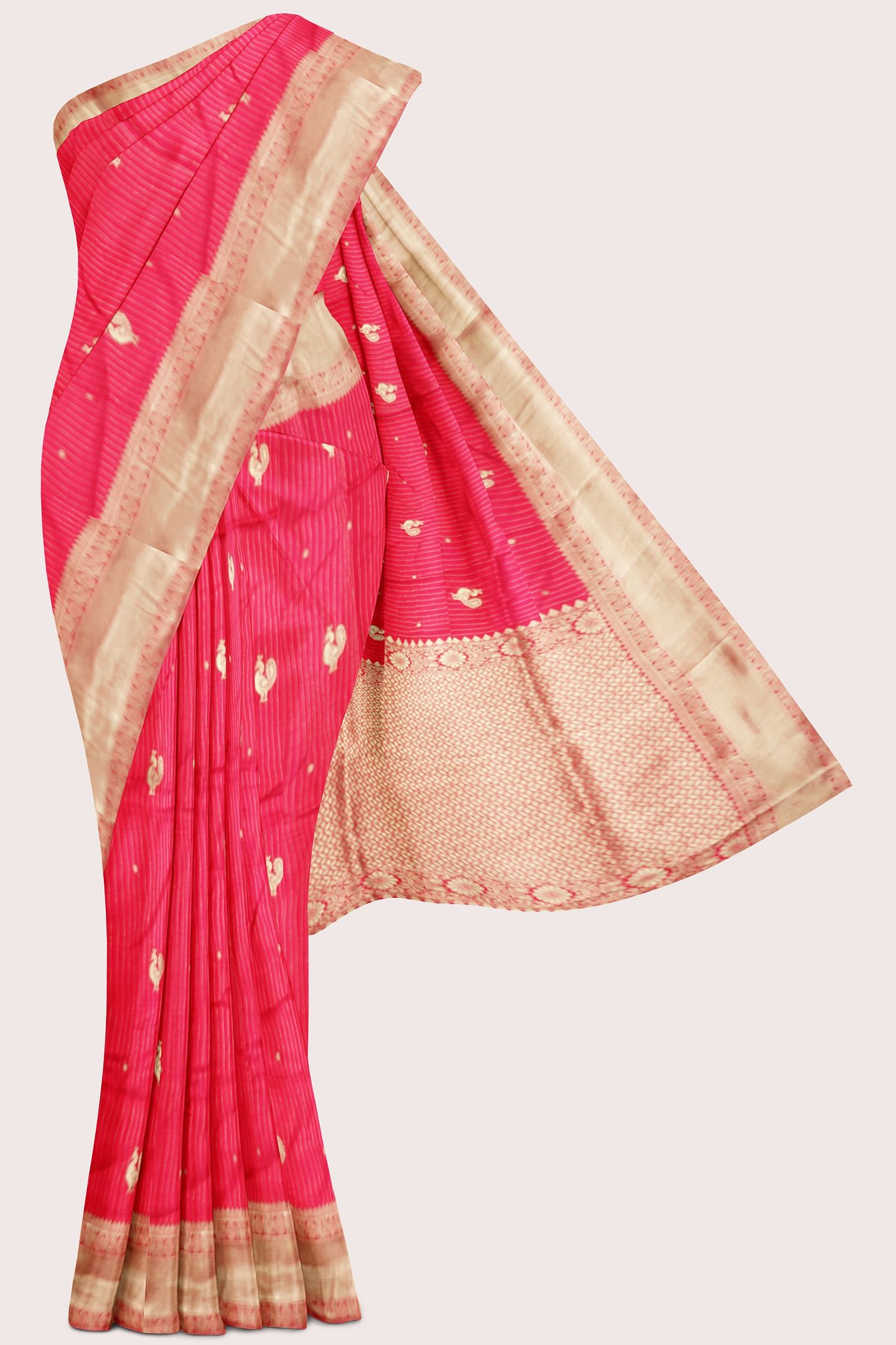 Fancy Semi Pattu Kanchi Border Peacock Butti Pink Saree