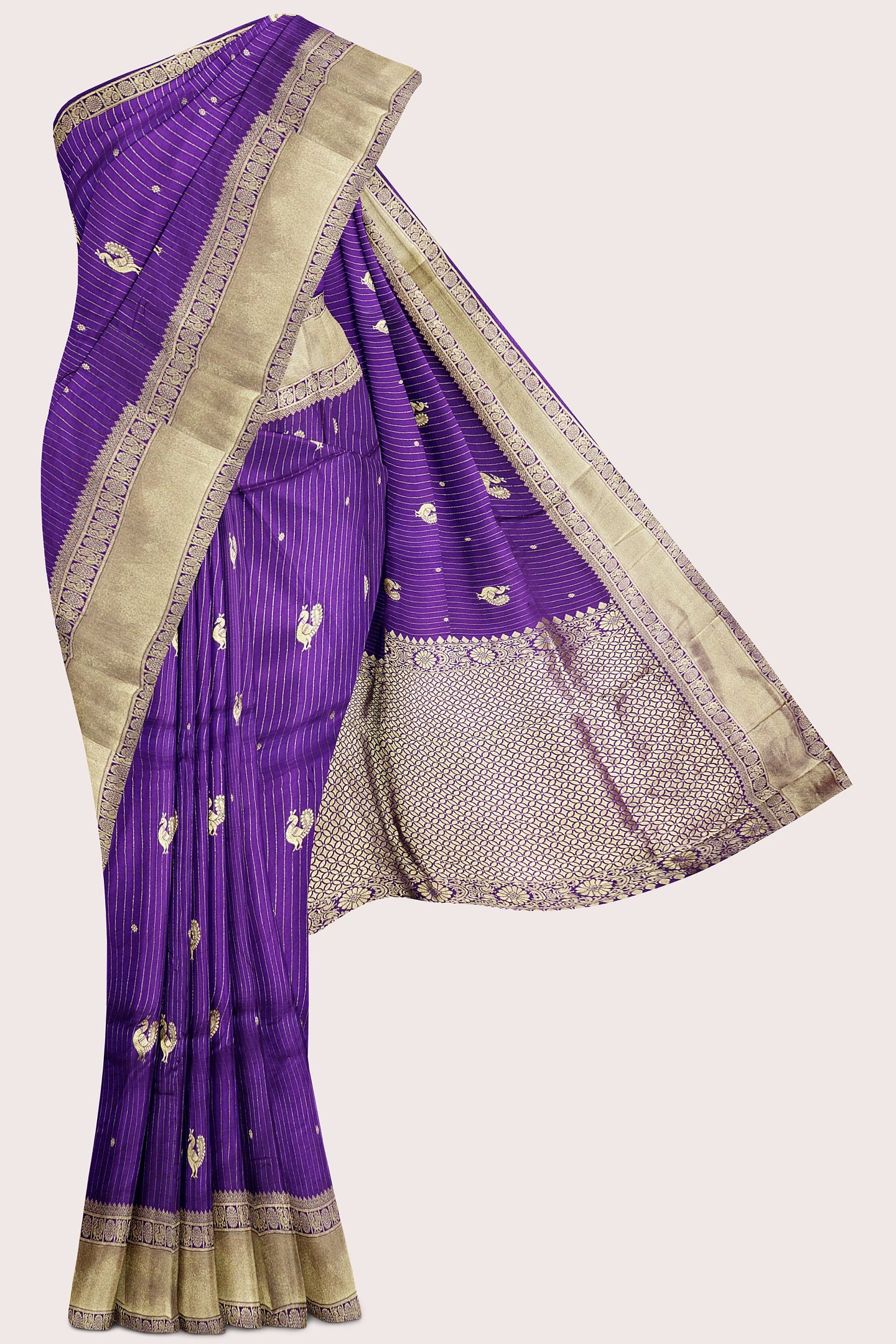 Fancy Semi Pattu Kanchi Border Peacock Butti Dark Purple Saree