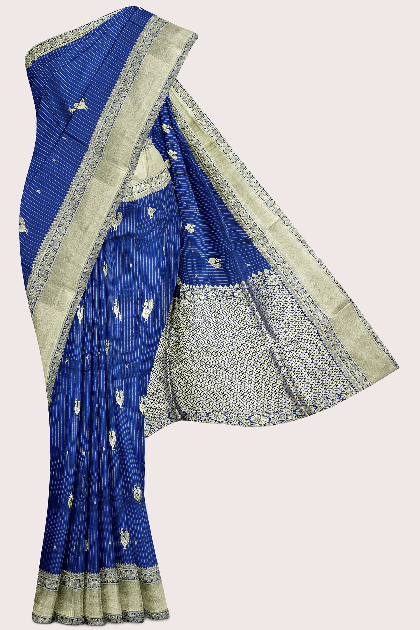 Fancy Semi Pattu Kanchi Border Peacock Butti Peacock Blue Saree