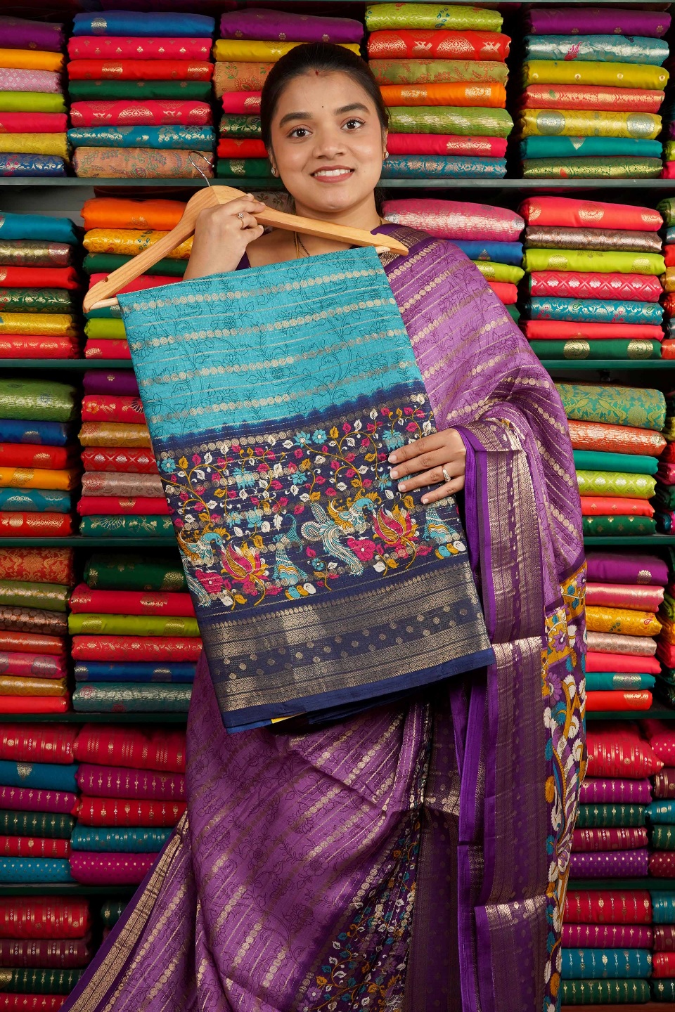 Dola Silk Print With Zari Line Sky Blue And Dark Blue Saree