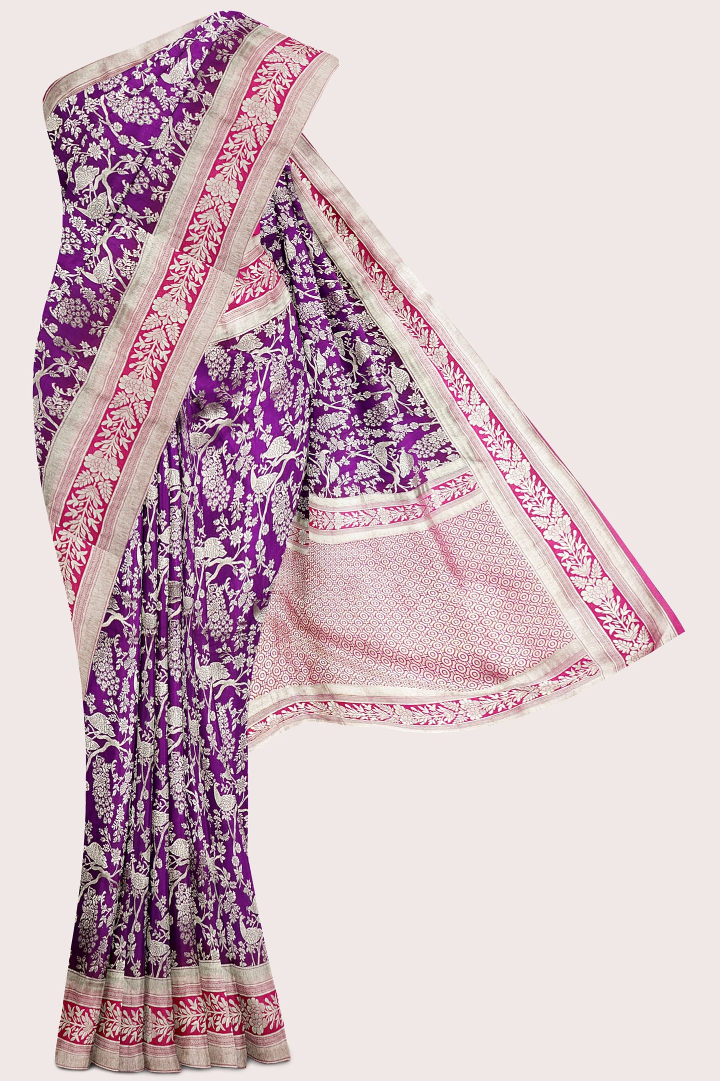 Malai Georgette Full Jal Design Dark Brinjal With Pink Saree