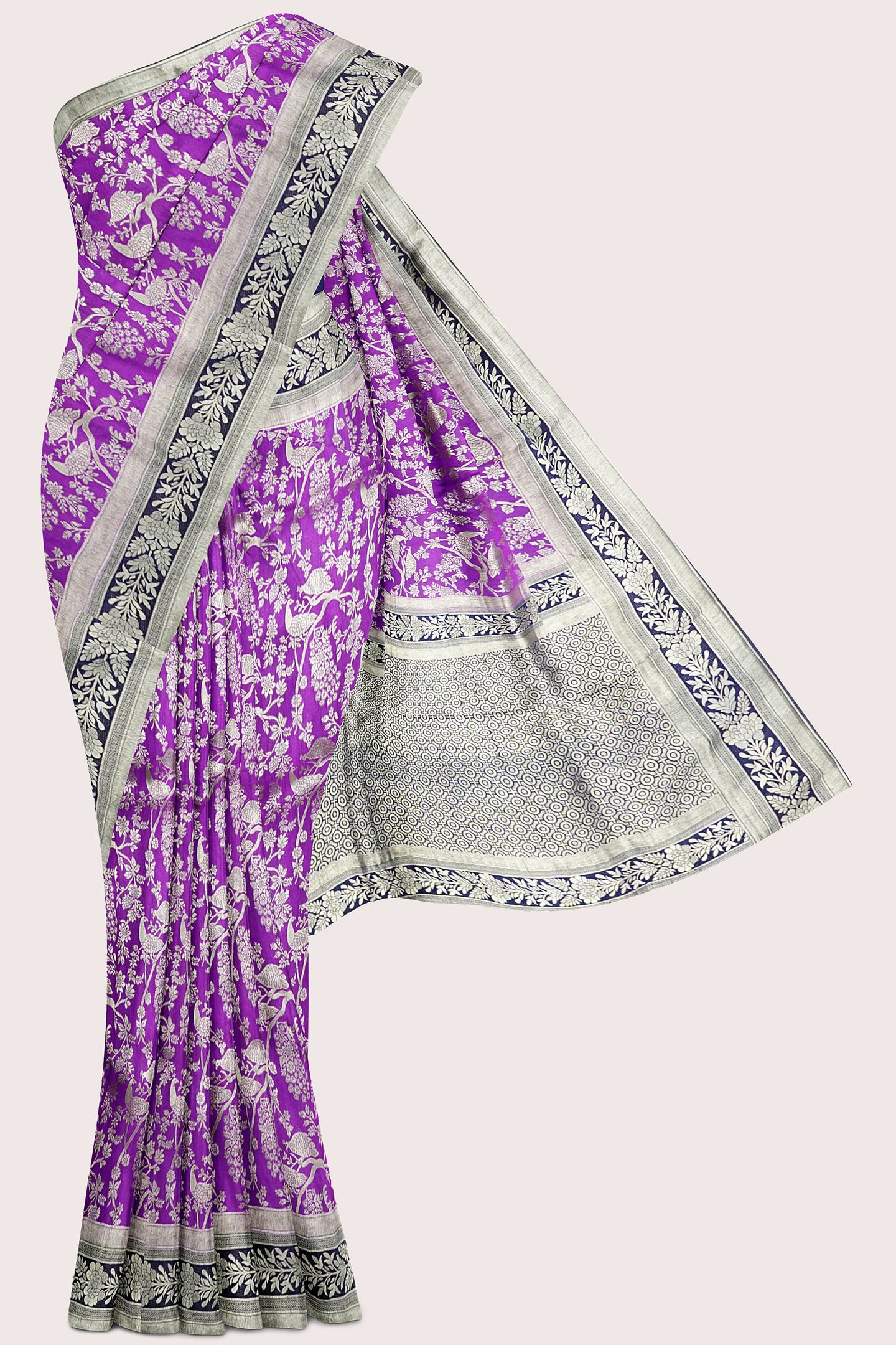 Malai Georgette Full Jal Design Dark Lavender With Navy Blue Saree