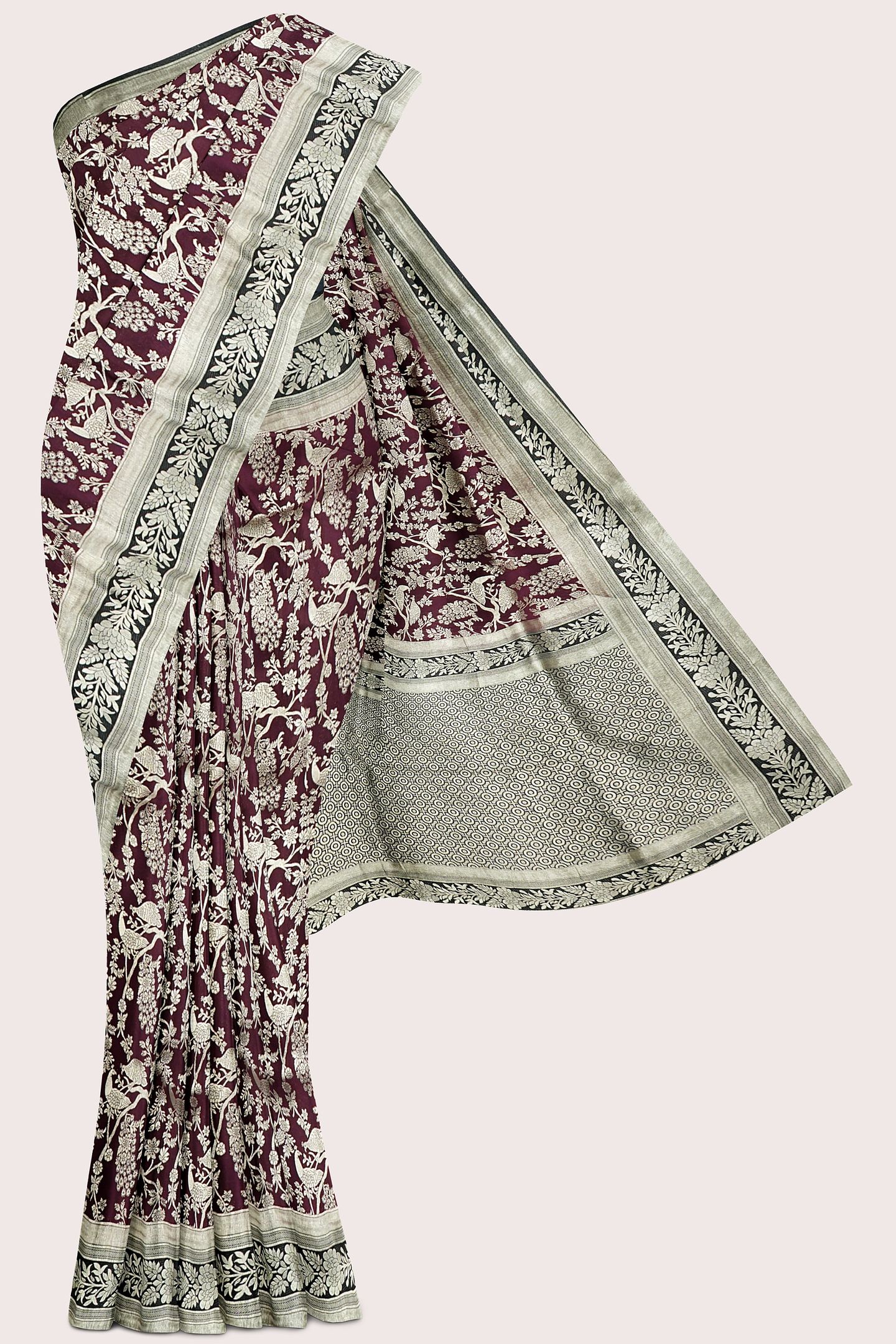 Malai Georgette Full Jal Design Wine With Black Saree