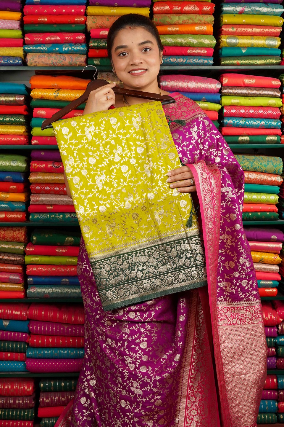 Banarasi Georgette All Over Design Greenish Yellow And Green Saree