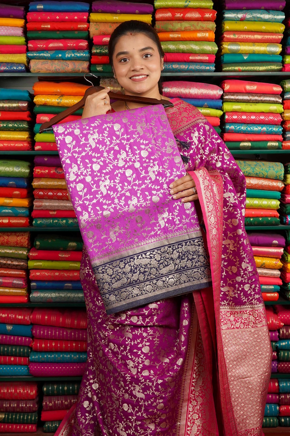 Banarasi Georgette All Over Design DarkLavendar And Dusky Blue Saree