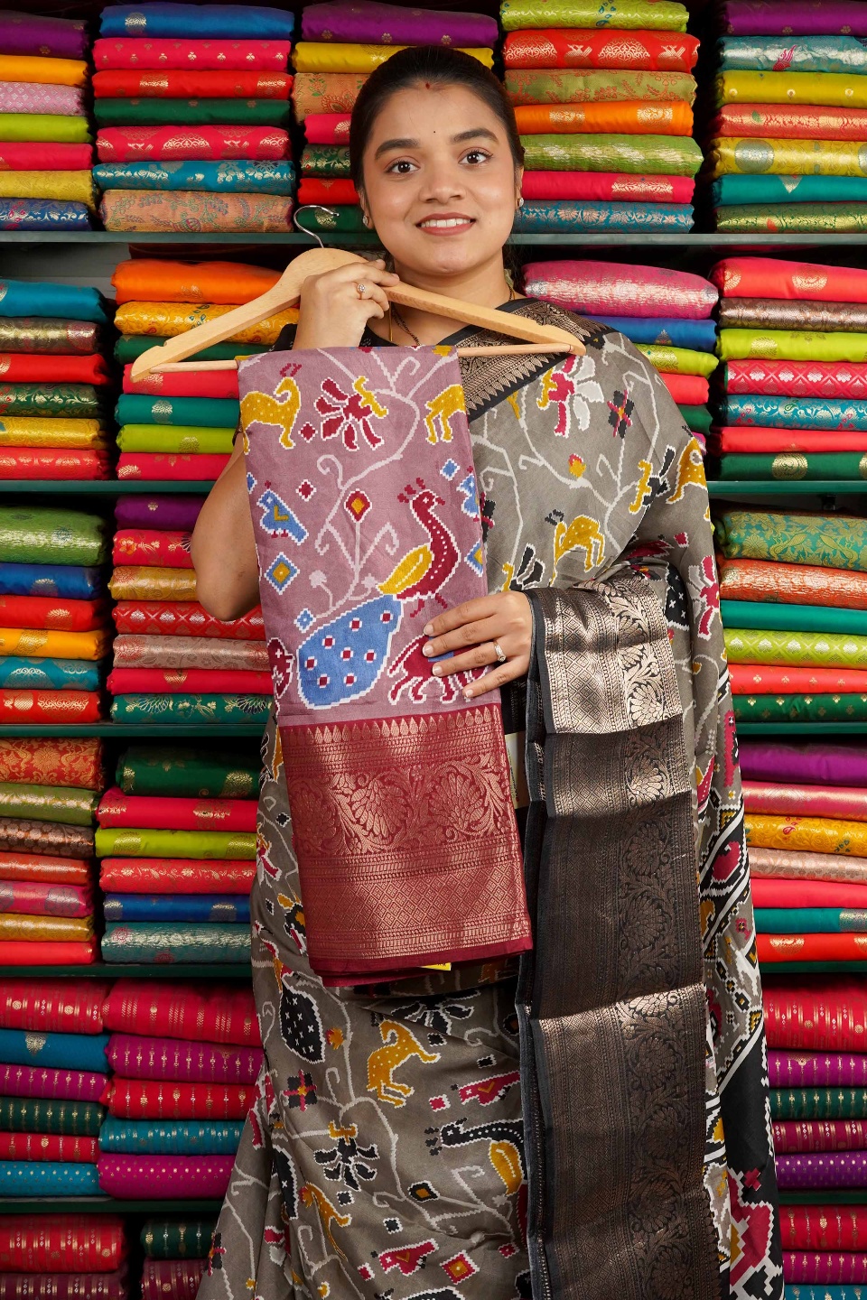 Patola Silk Zari Border Mouve And Dark Pink Saree