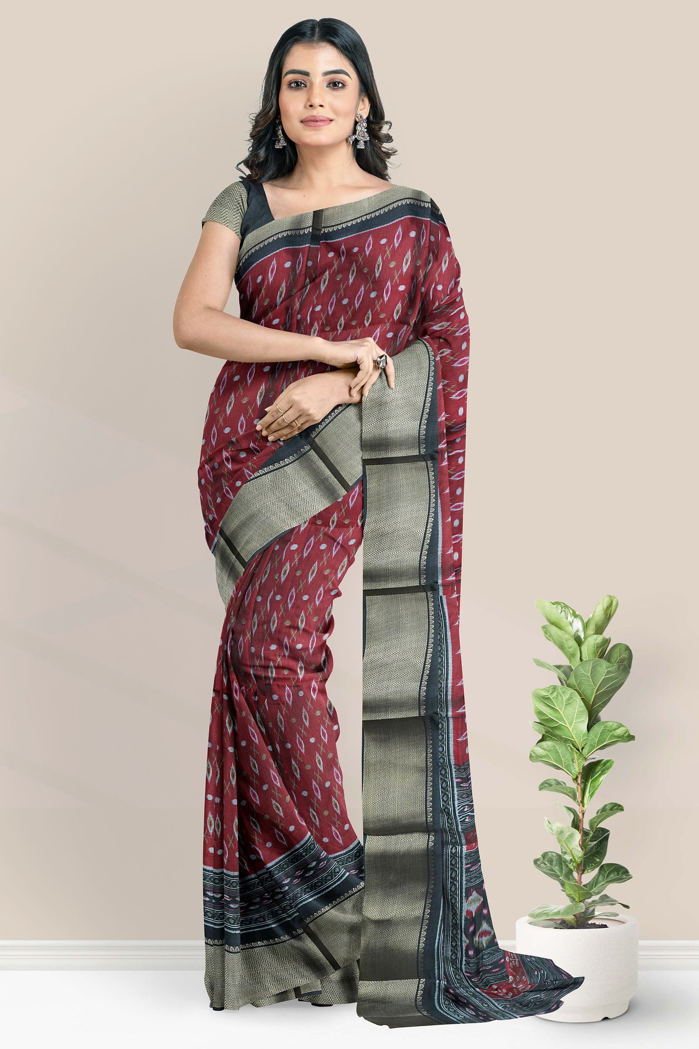 Fancy Patola Silk Patola Print Dark Maroon With Black Saree