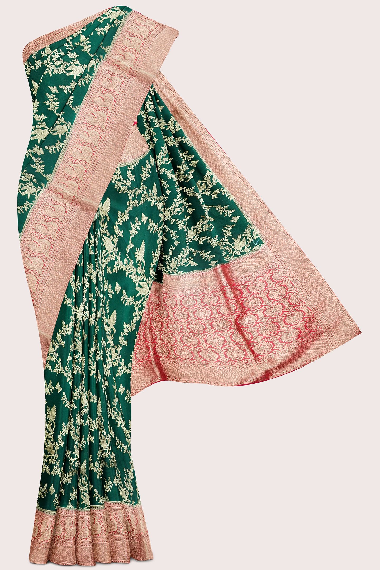 Malai Georgette AllOver Design Dark Green With Pink Saree