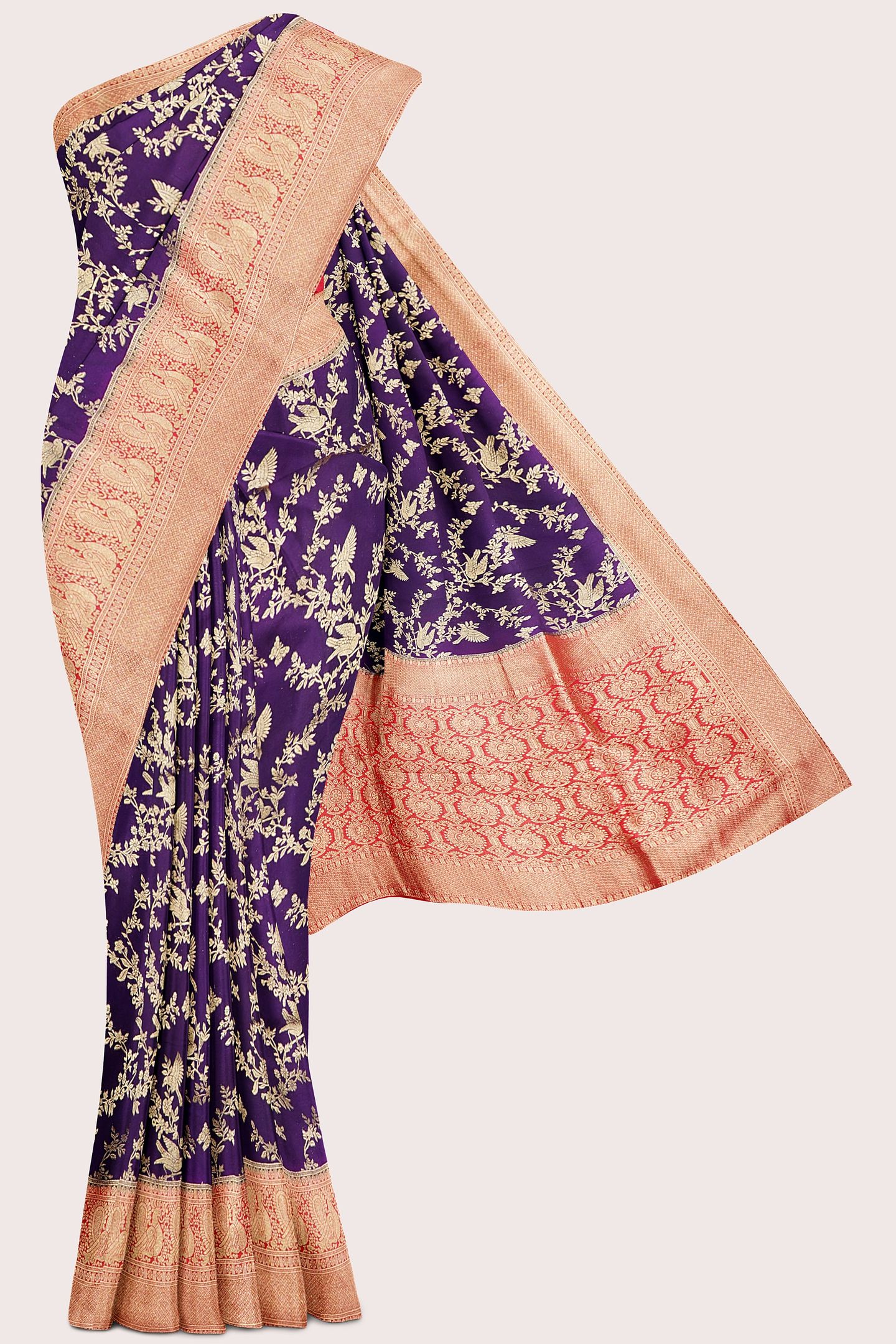 Malai Georgette AllOver Design Purple With Pink Saree