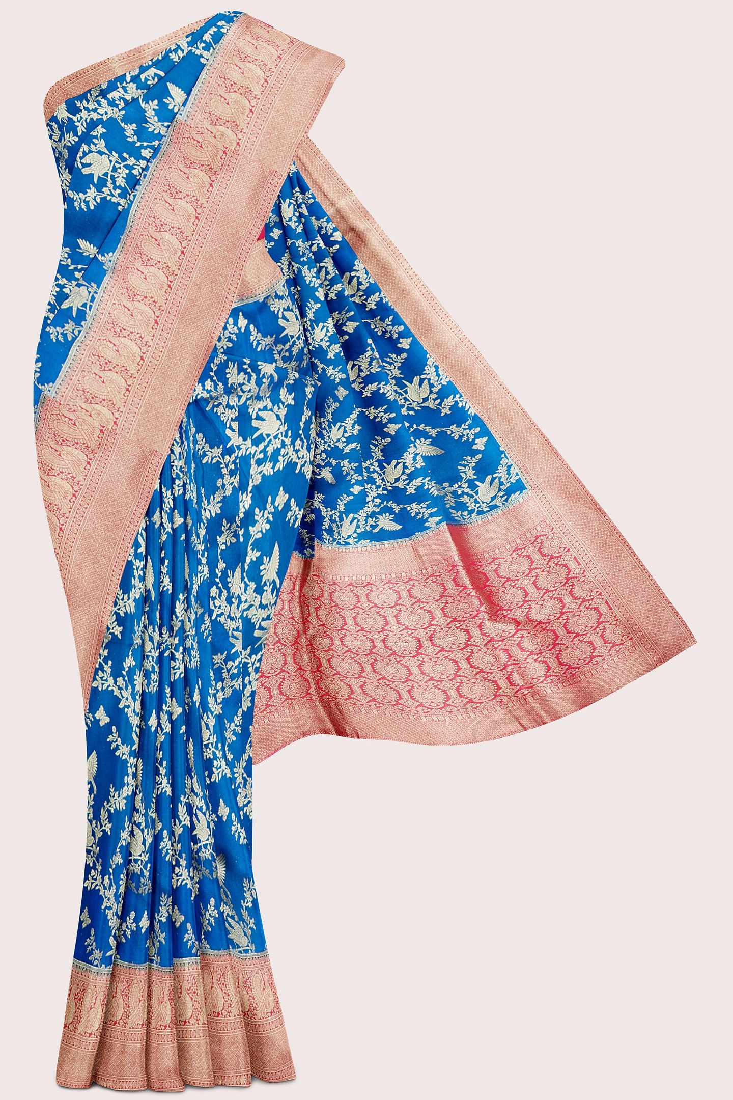 Malai Georgette AllOver Design Coppersulphate Blue With Pink Saree