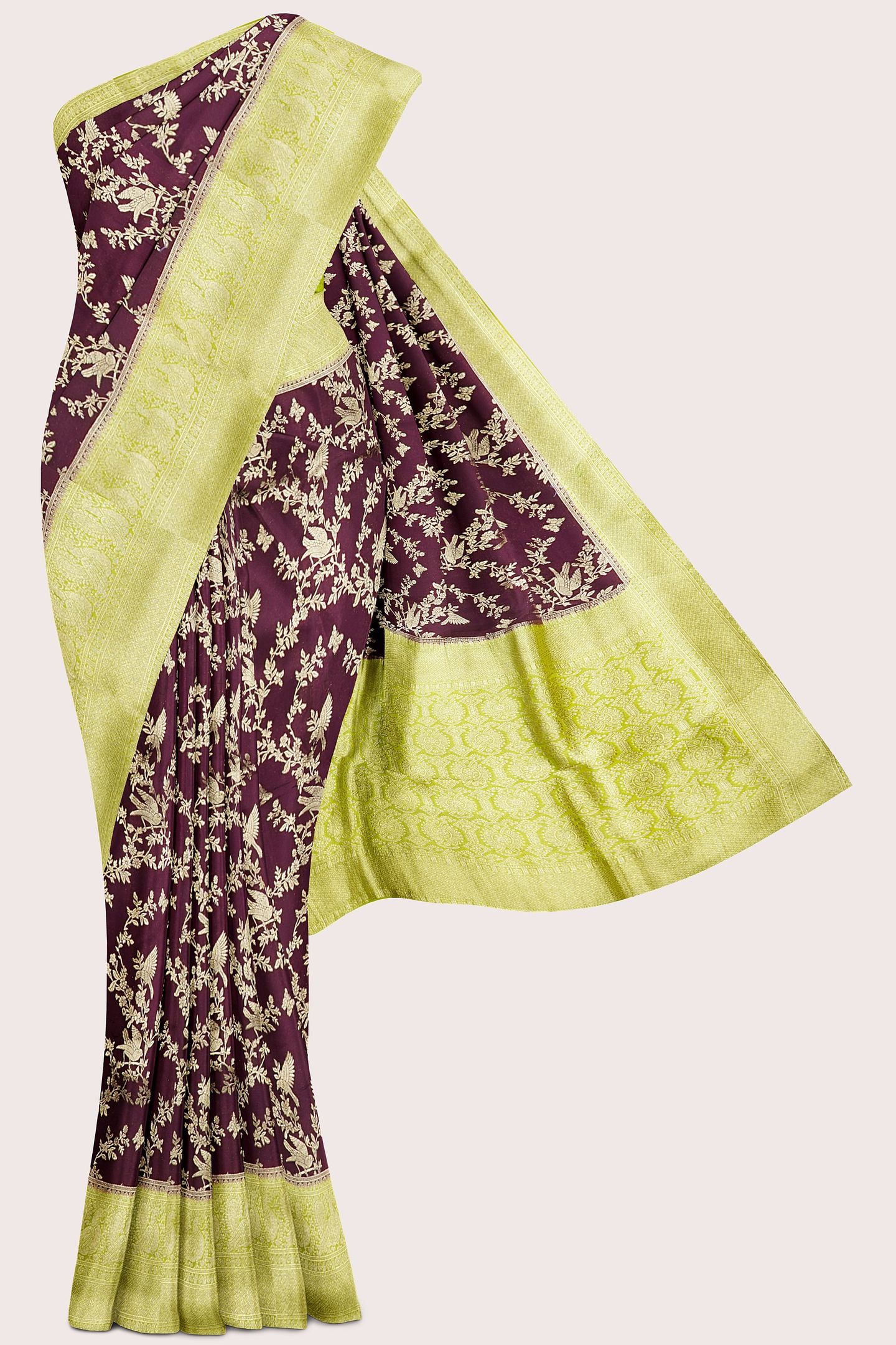 Malai Georgette AllOver Design Wine With Light Mehandi Green Saree