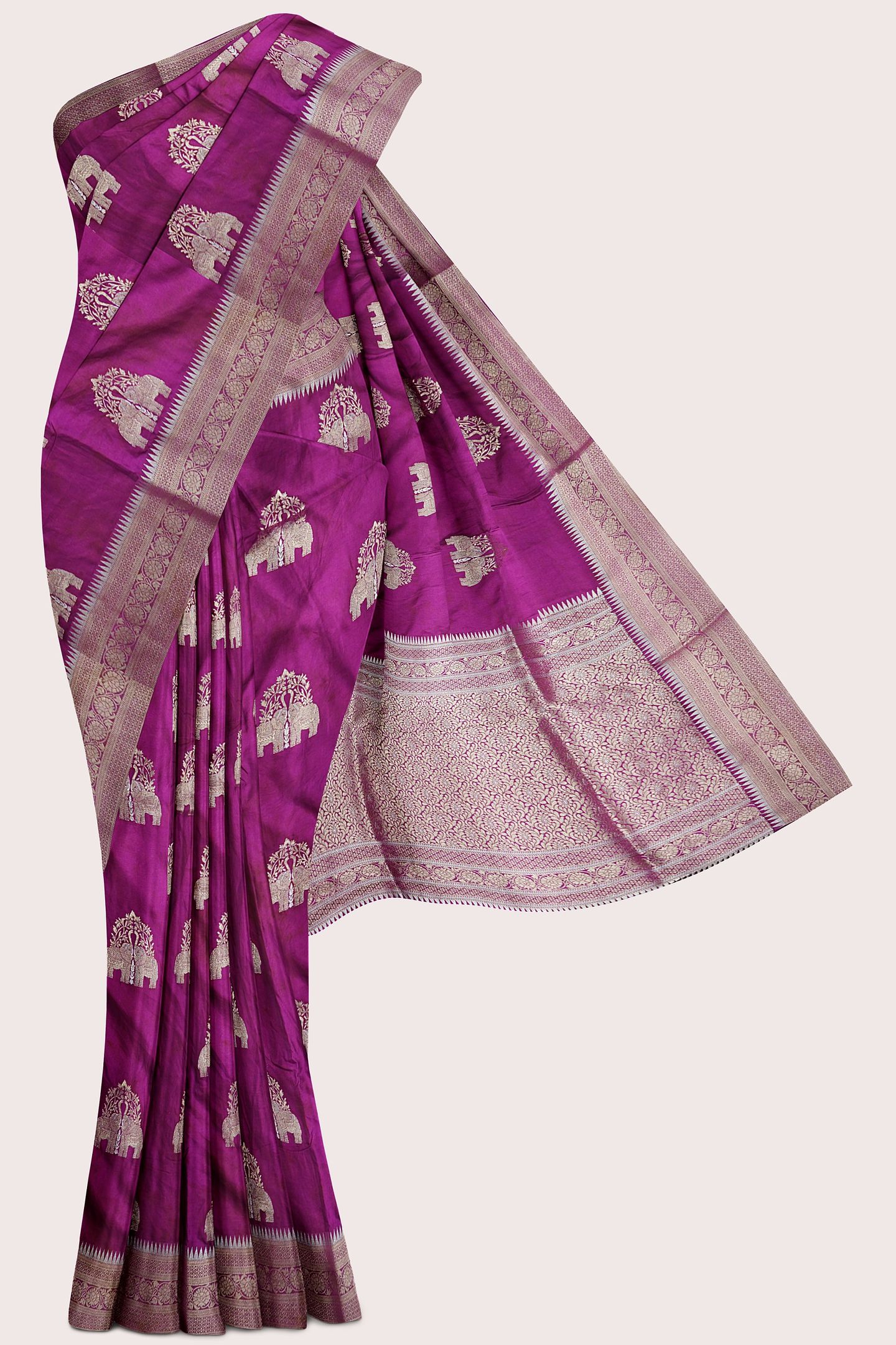 Crepe Silk Silver Zari Meenakari Butti Dark Wine Saree