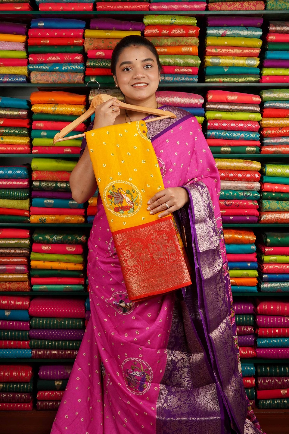 Patola Silk Zari Border Yellow And Red Saree