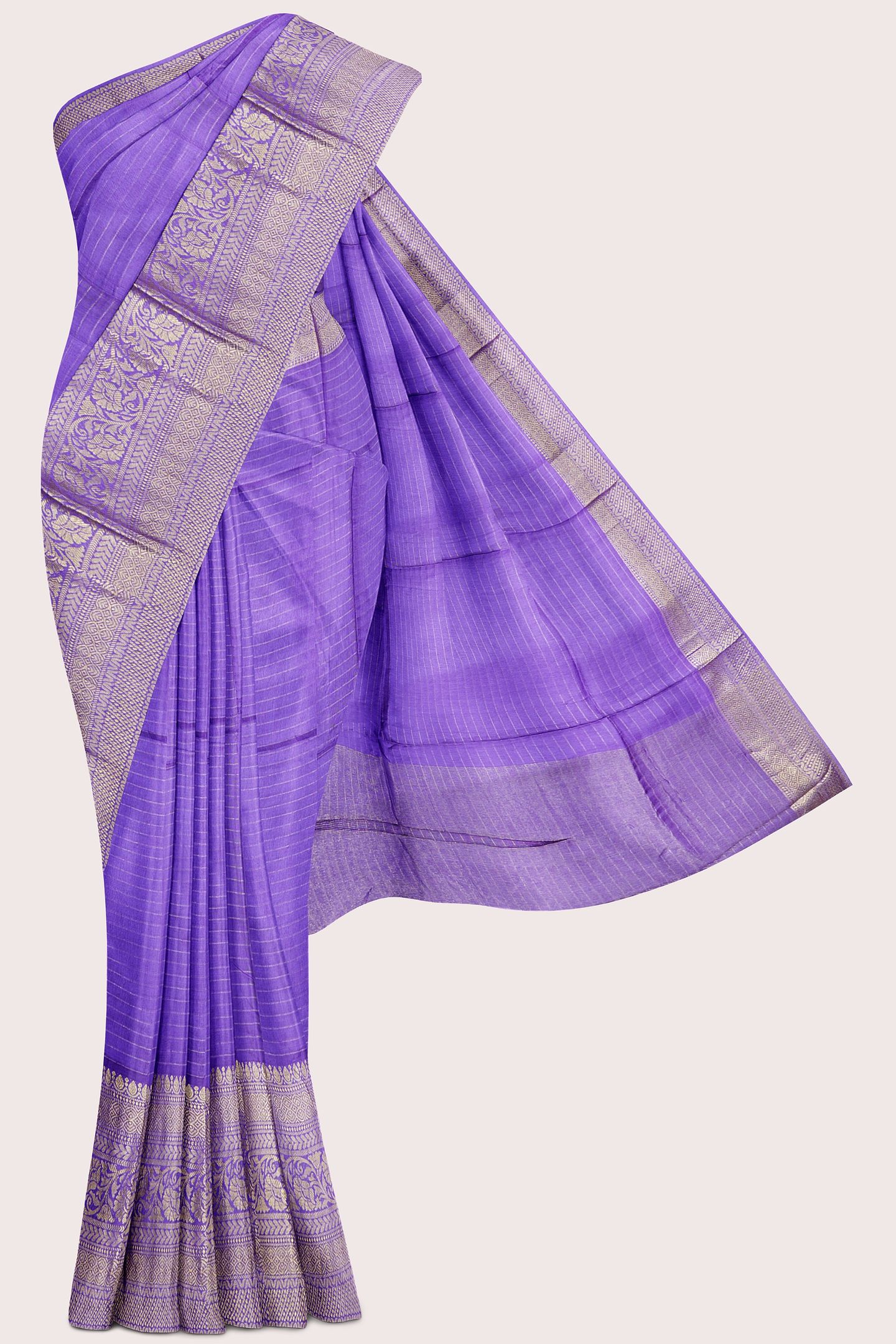 Viscose Chinon Georgette Doriya Lines Dark Lavendar With Purple Saree