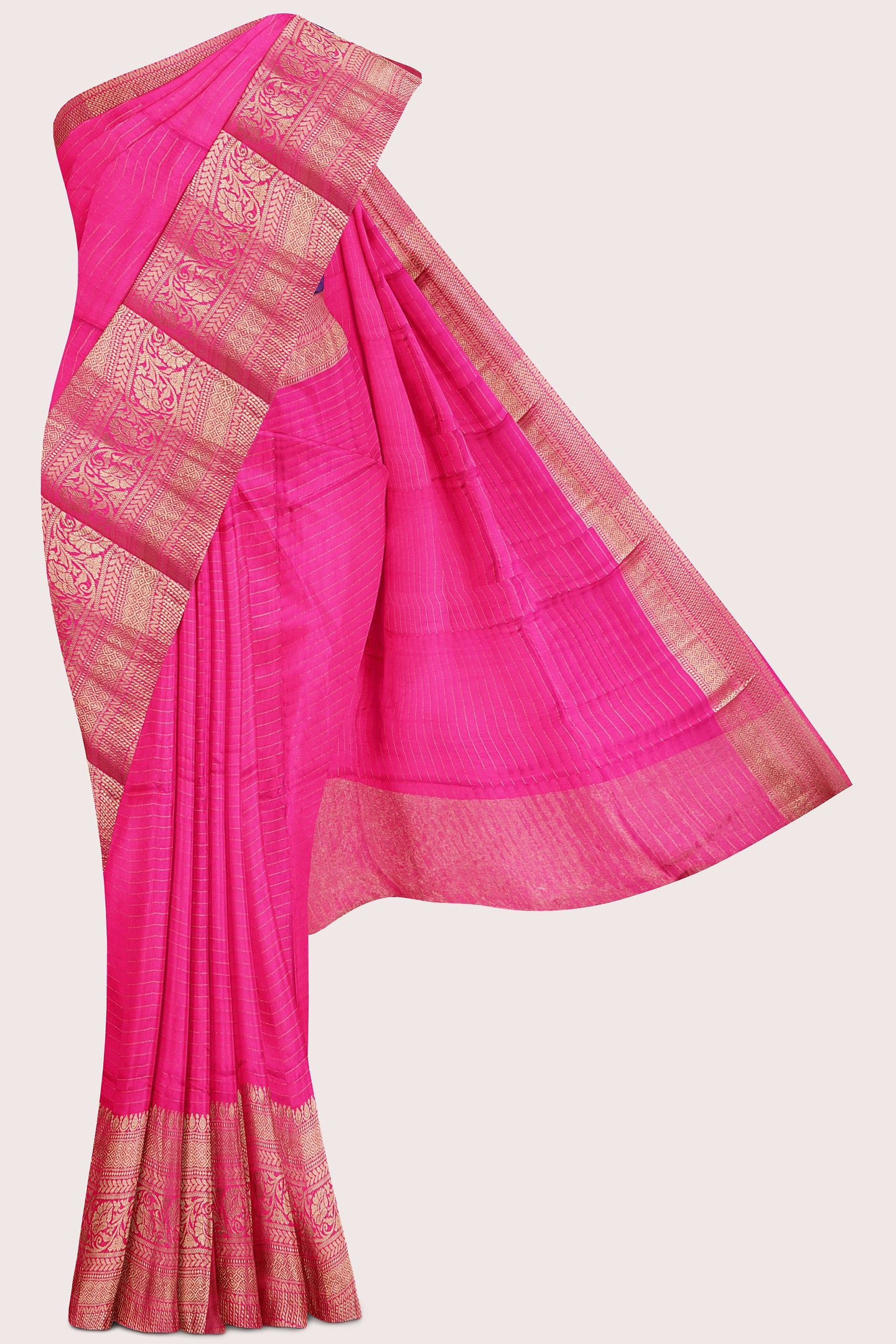 Viscose Chinon Georgette Doriya Lines Pink With Purple Saree