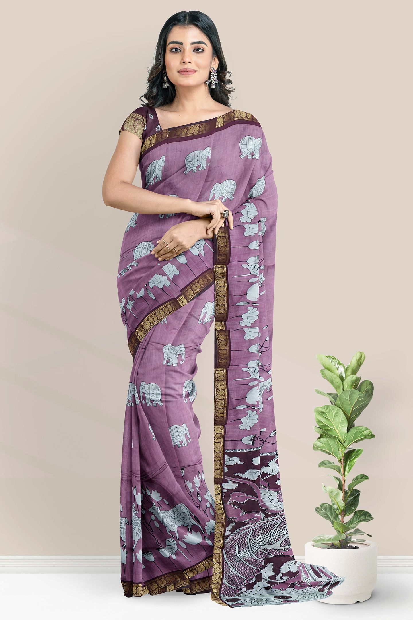 Semi Mangalagiri Silk Pichwai Digital Print Pink Saree