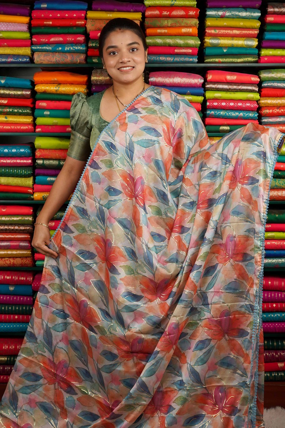Chiffon Myka Print Light Pink Saree