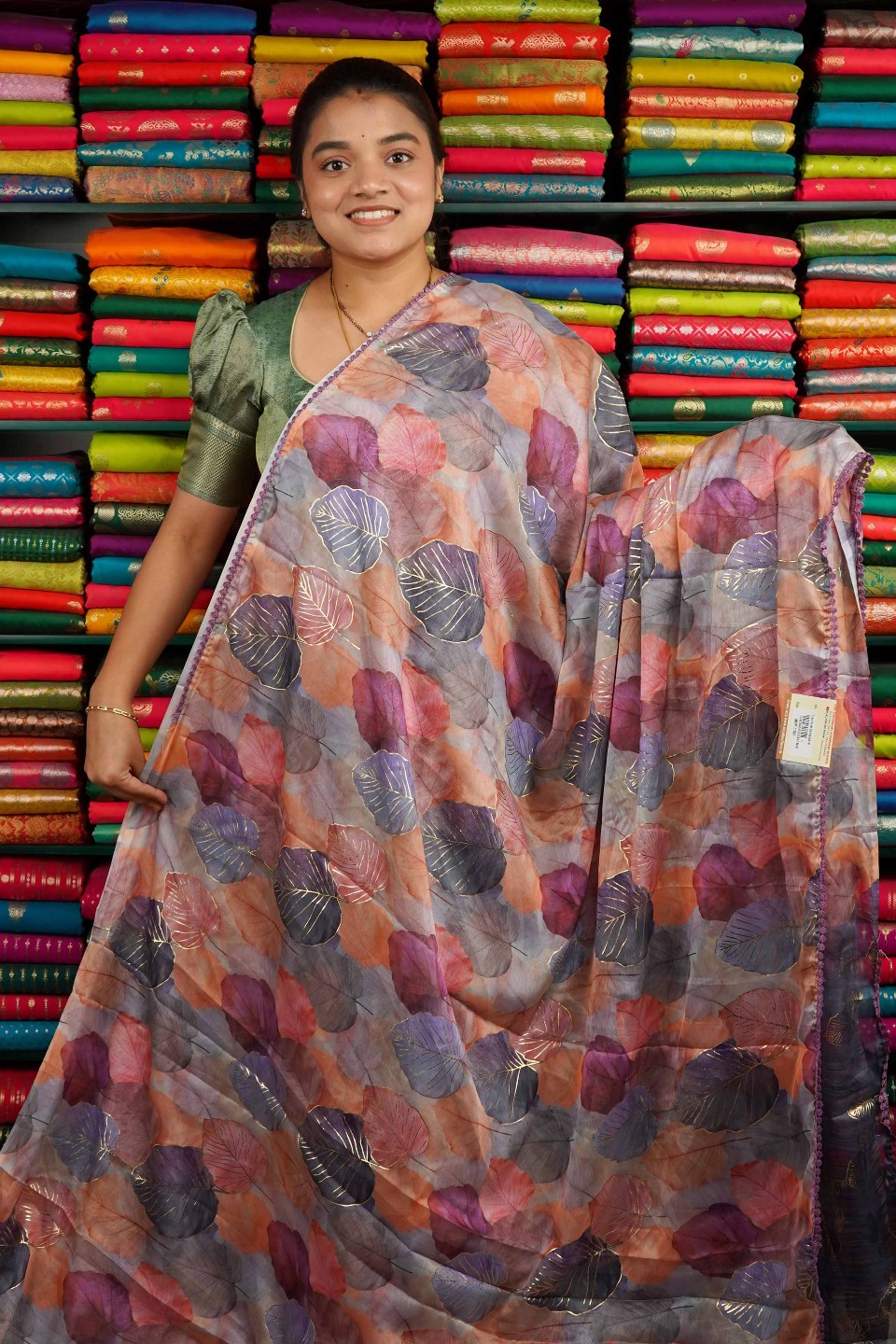 Chiffon Myka Print Blue And Pink Mix Saree