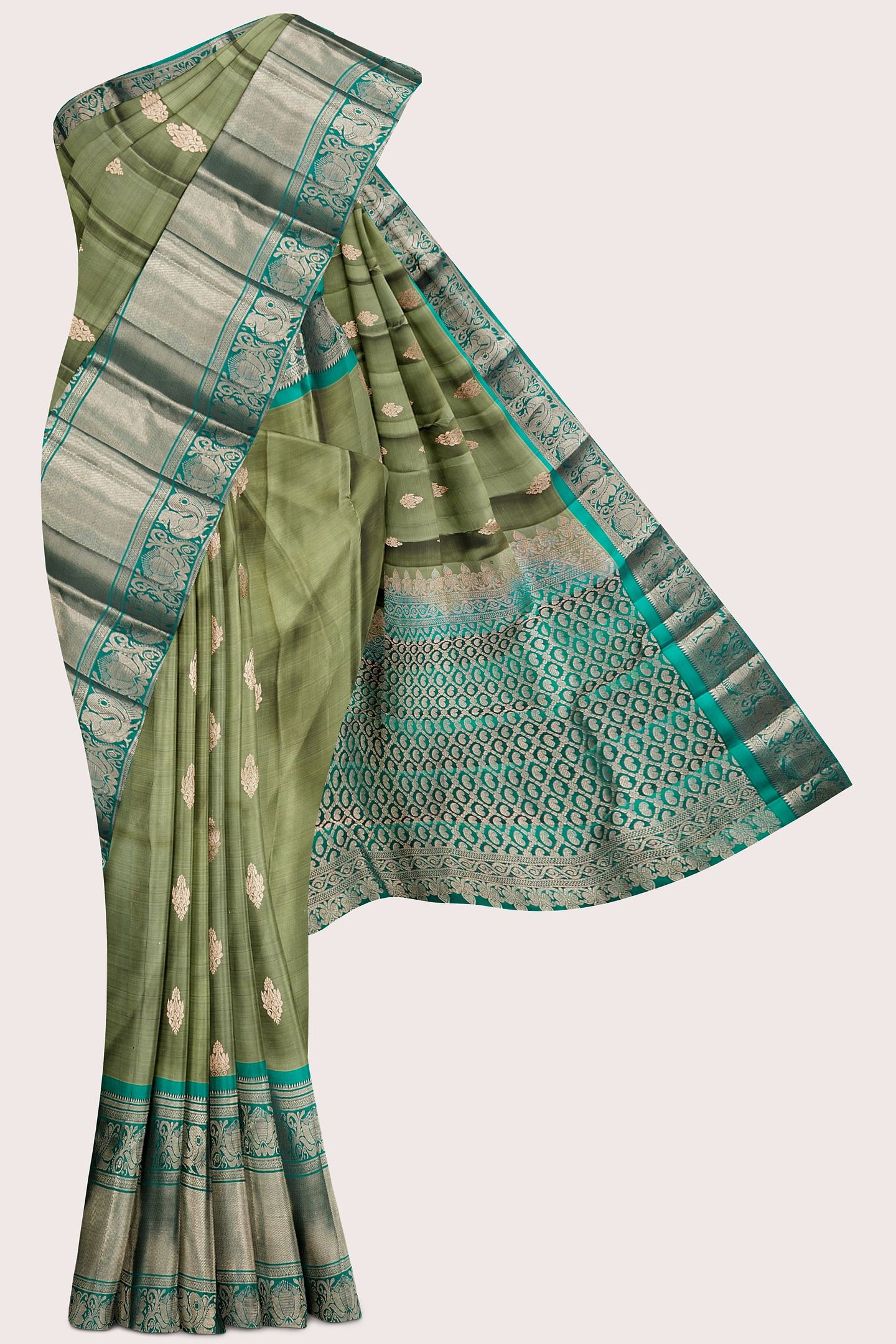 Light Weight Kanchi Pattu Mehandi Green With Green Saree
