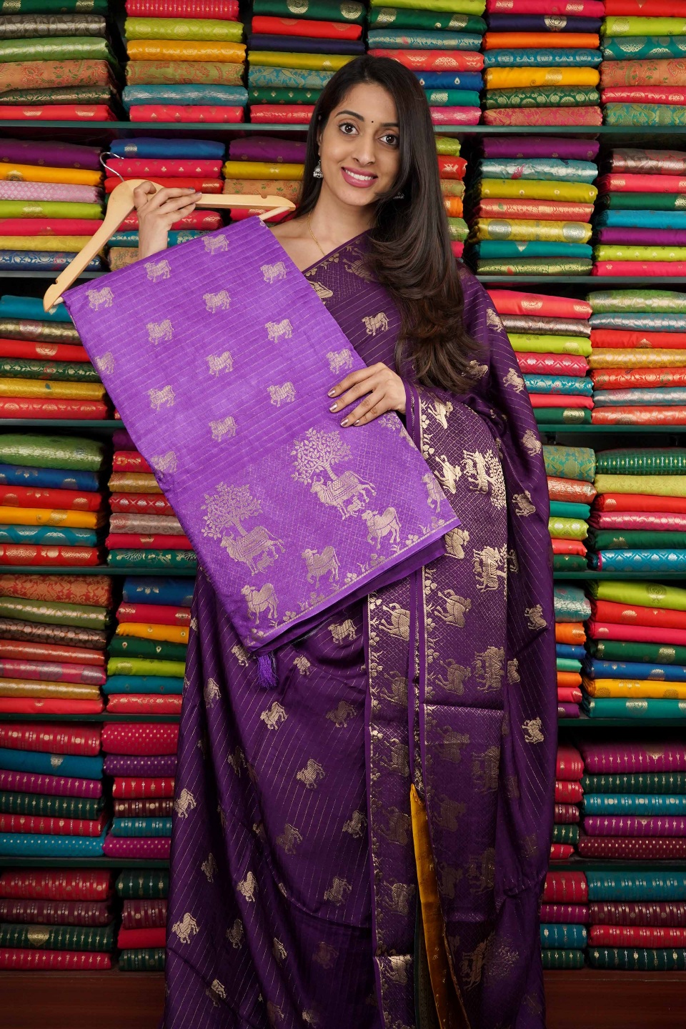 Mashru Silk Cow Zari Light And Dark Purple Saree