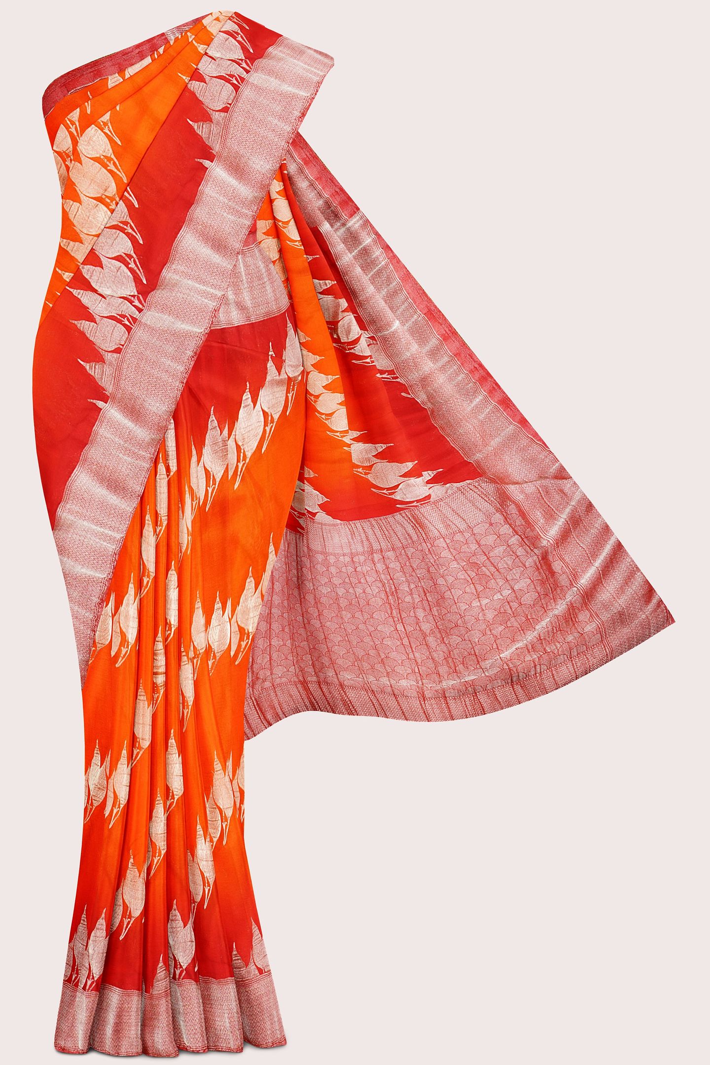 Banaras Georgette Tie And Die Orange With Red Saree