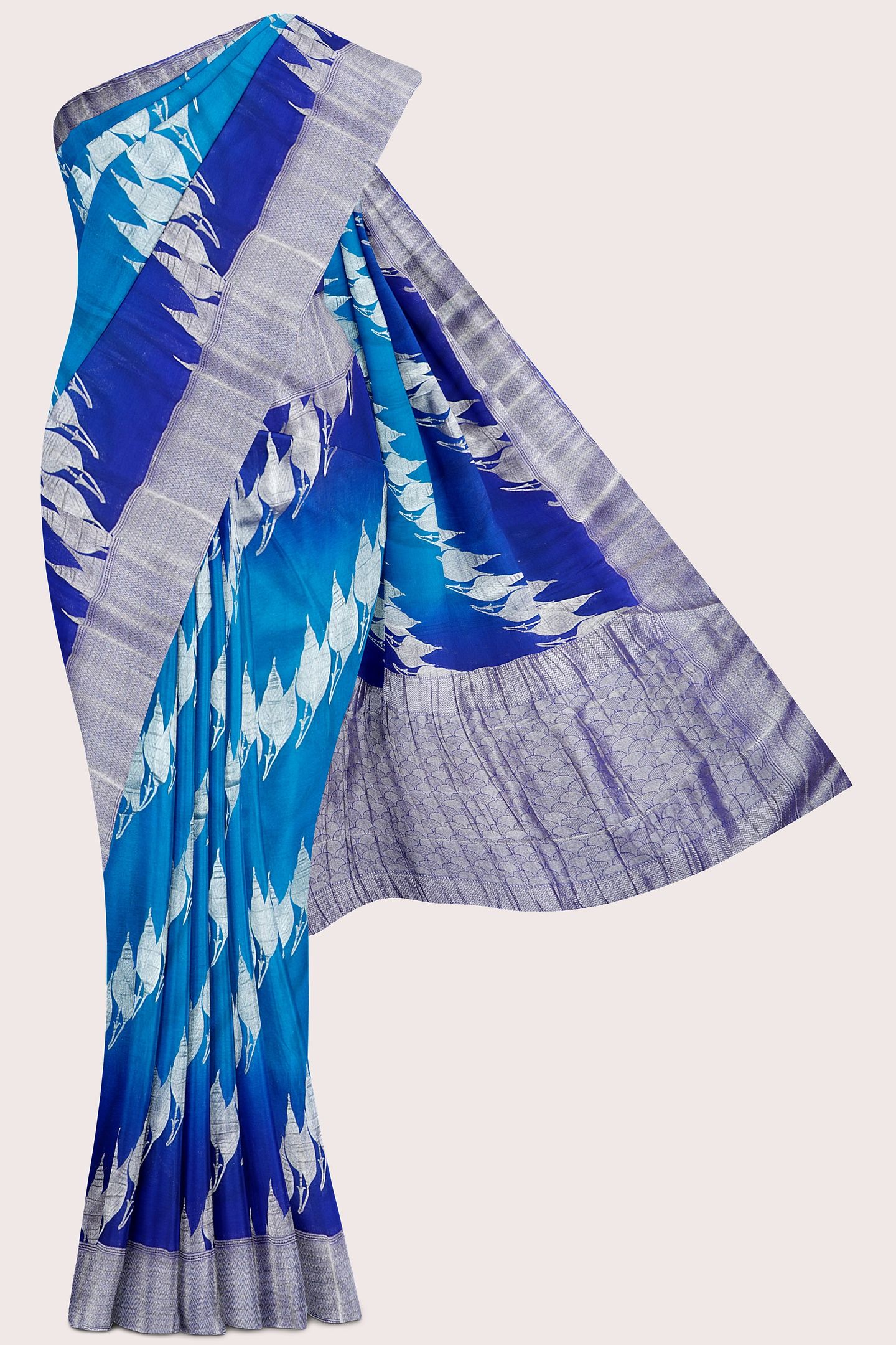 Banaras Georgette Tie And Die Coppersulphate Blue With Navy Blue Saree