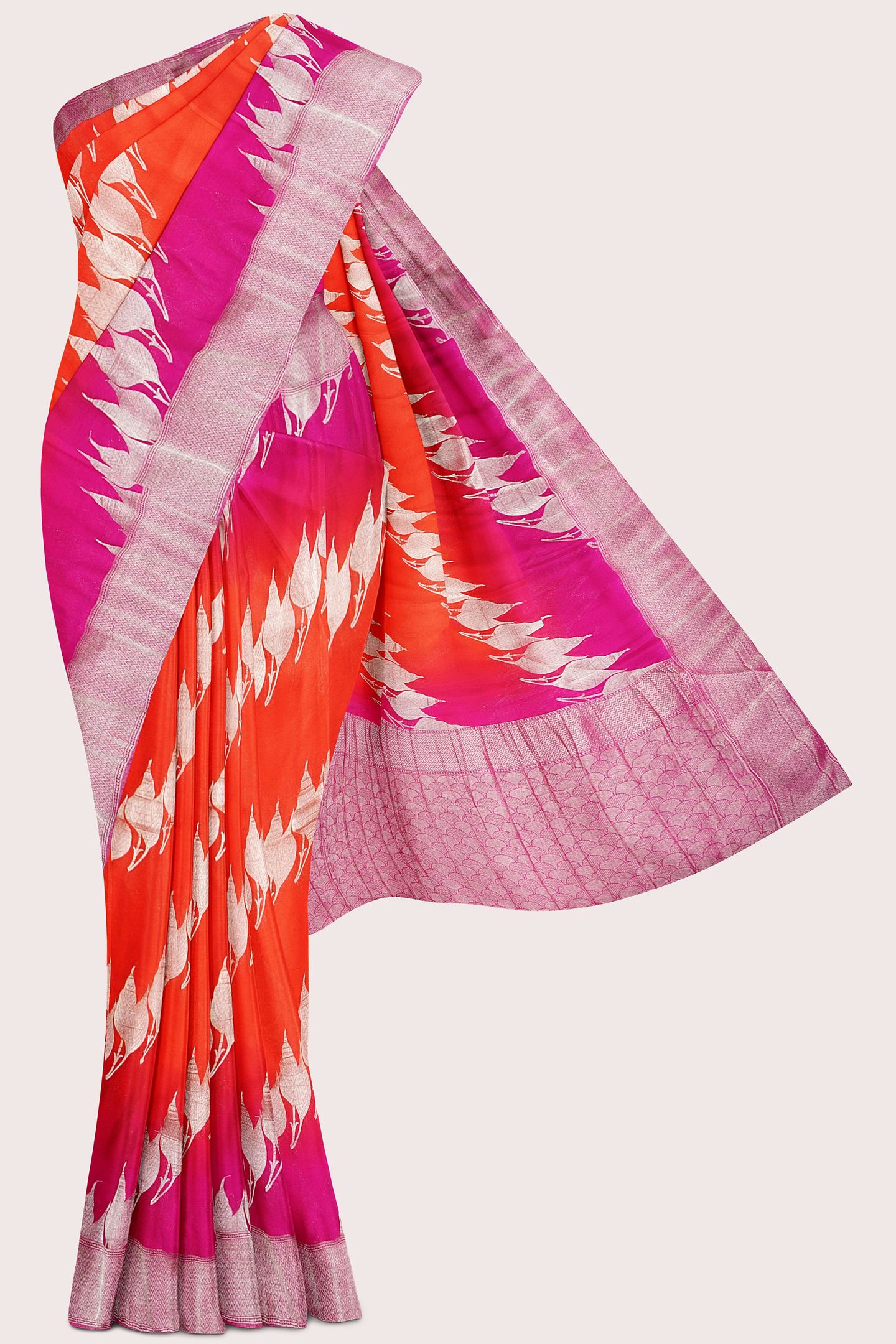 Banaras Georgette Tie And Die Tomato Red With Magenta Pink Saree