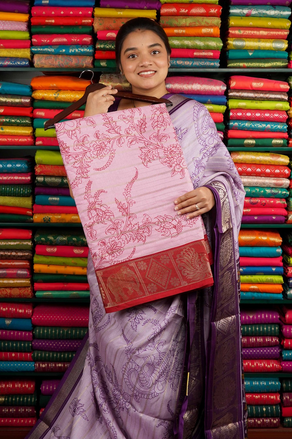 Soft Silk Zari Lines With Print Light Pink And Maroon Red Saree