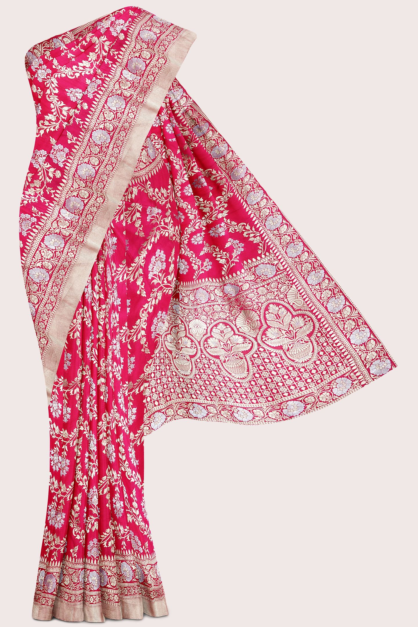 Banaras Georgette Full Jal Design Bright Pink Saree