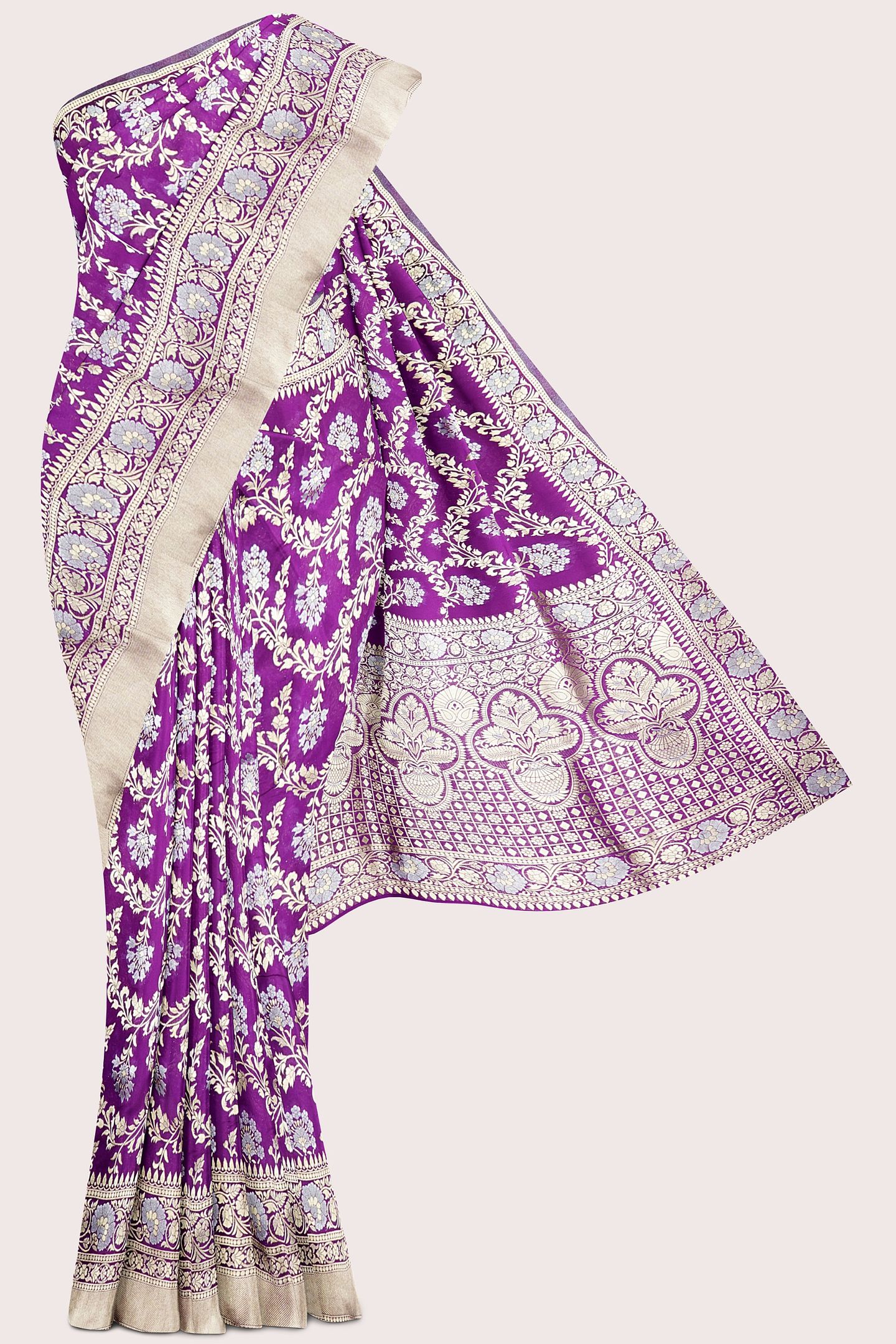 Banaras Georgette Full Jal Design Purple Saree