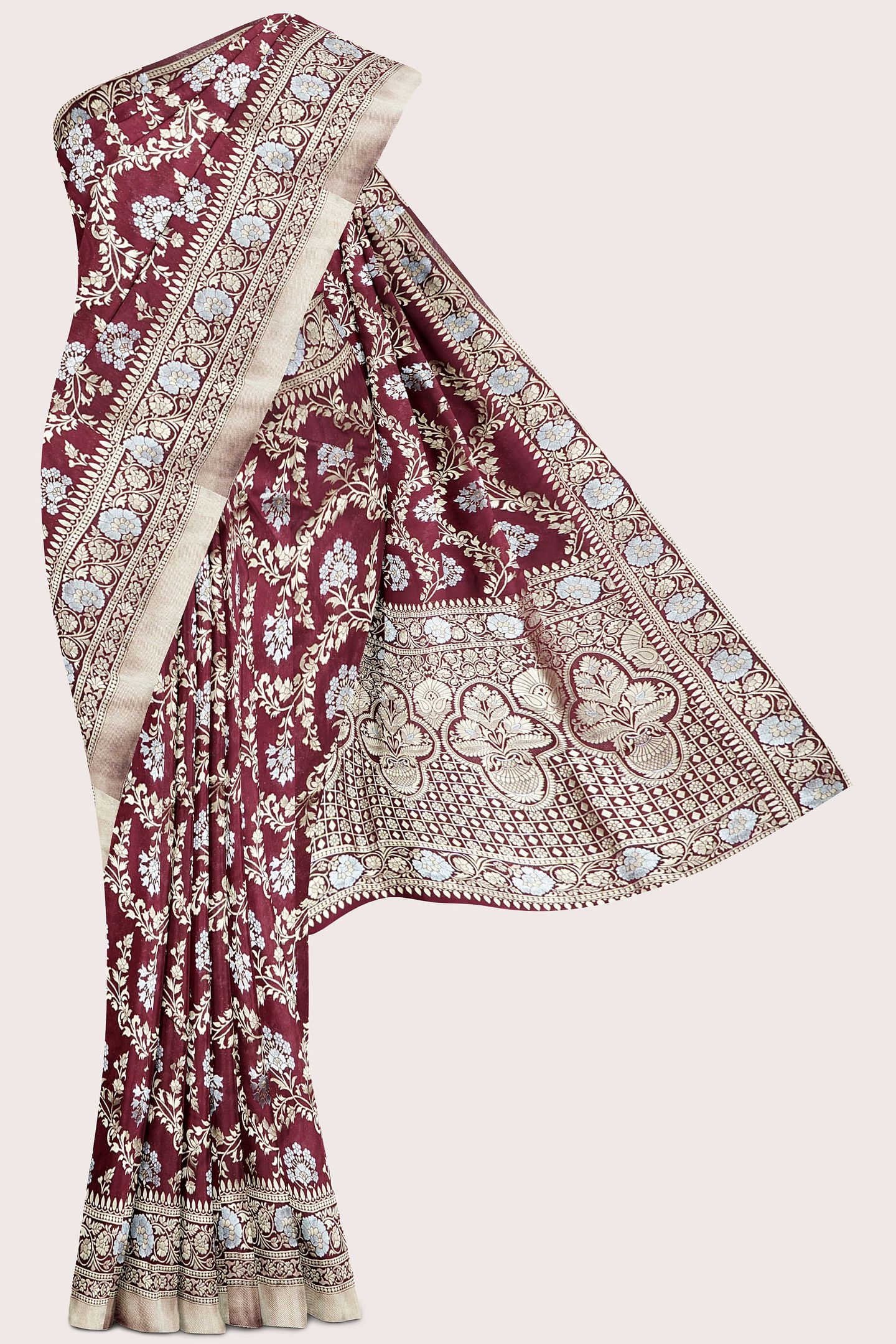 Banaras Georgette Full Jal Design Dark Maroon Saree