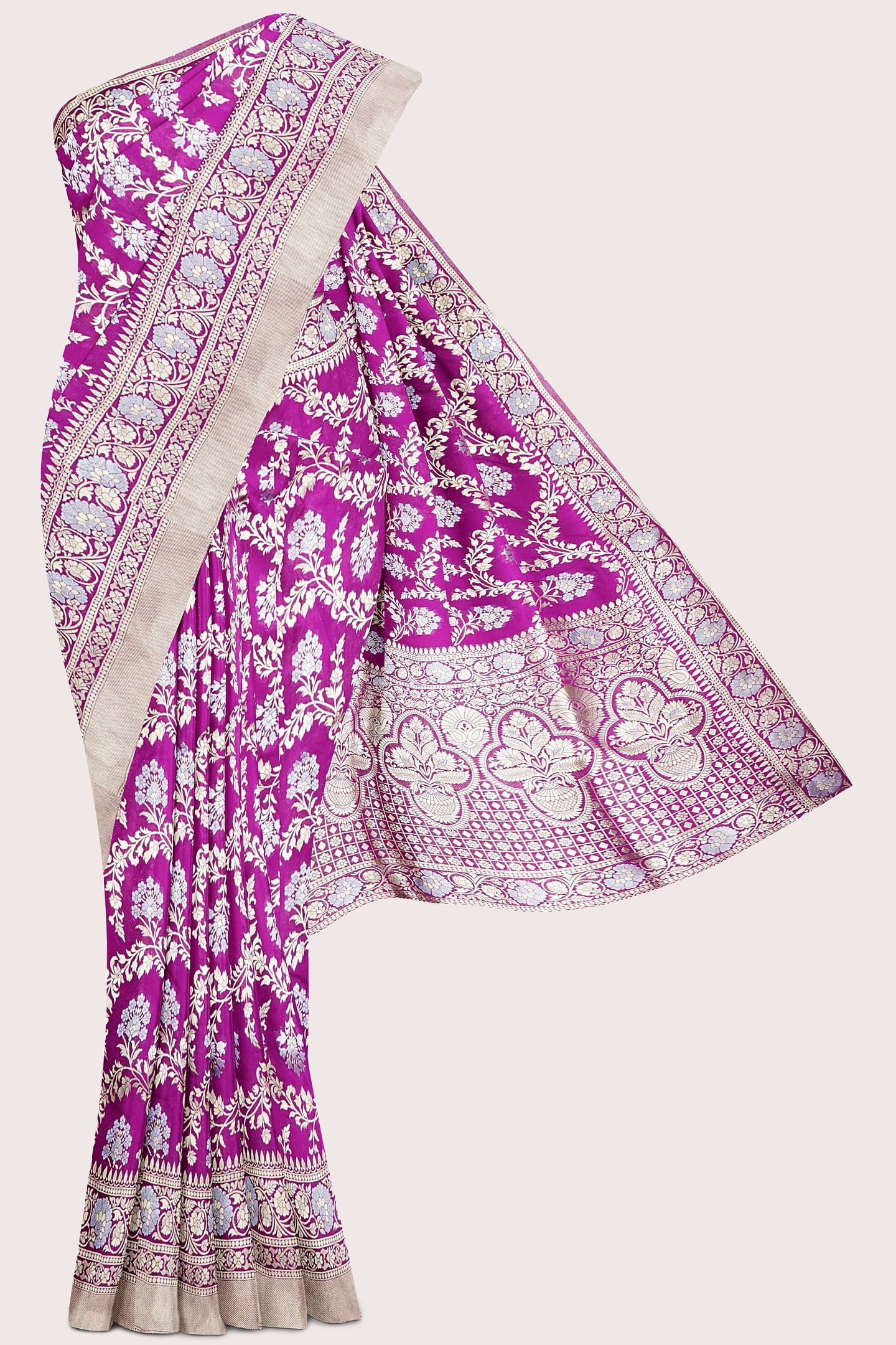 Banaras Georgette Full Jal Design Magenta Pink Saree
