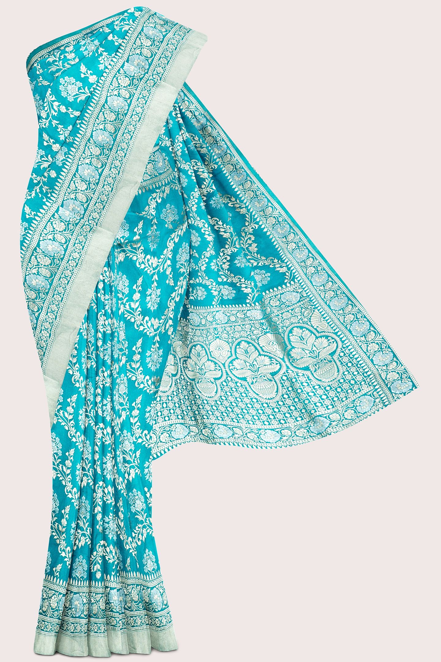 Banaras Georgette Full Jal Design Dark Rama Green Saree