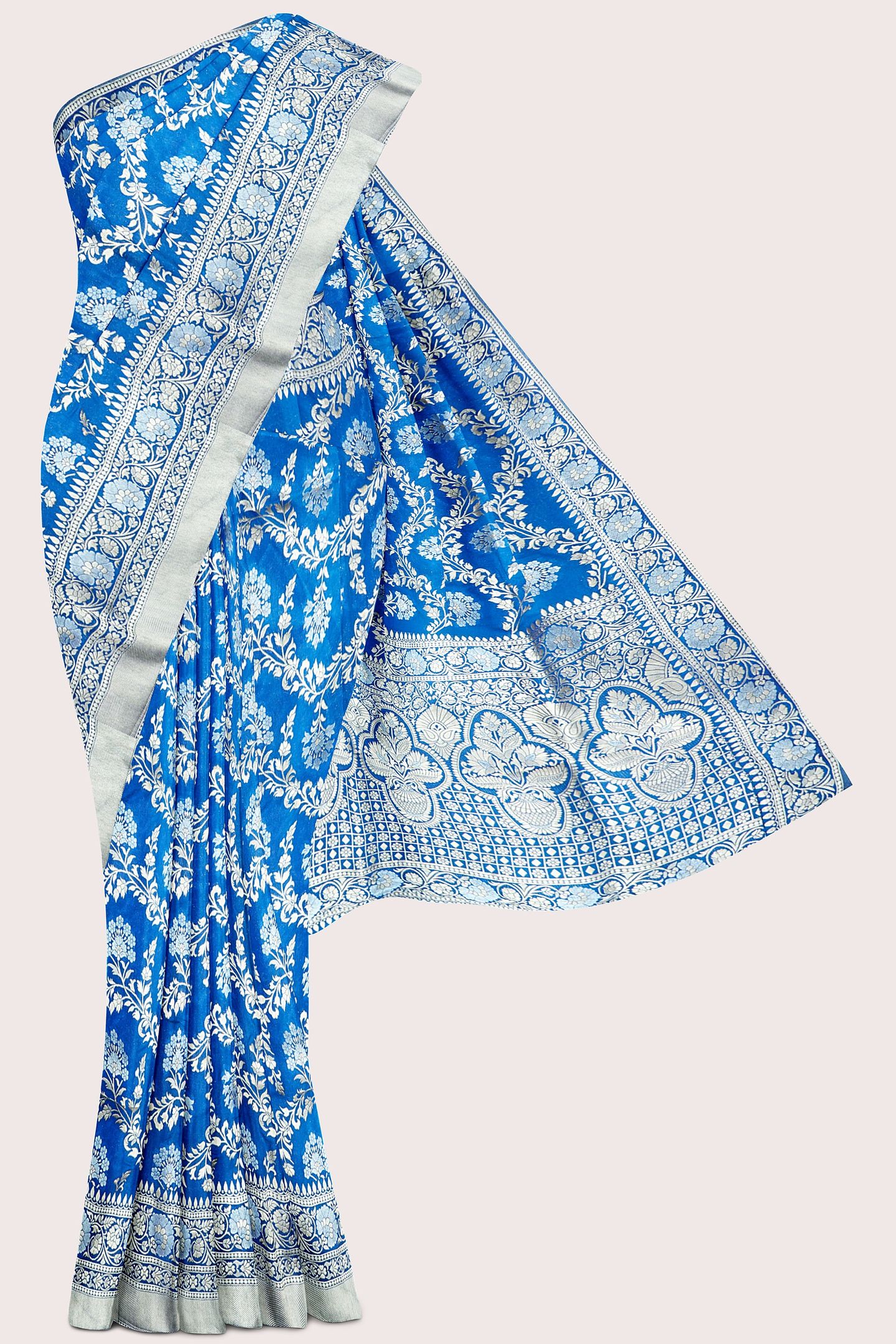 Banaras Georgette Full Jal Design Coppersulphate Blue Saree
