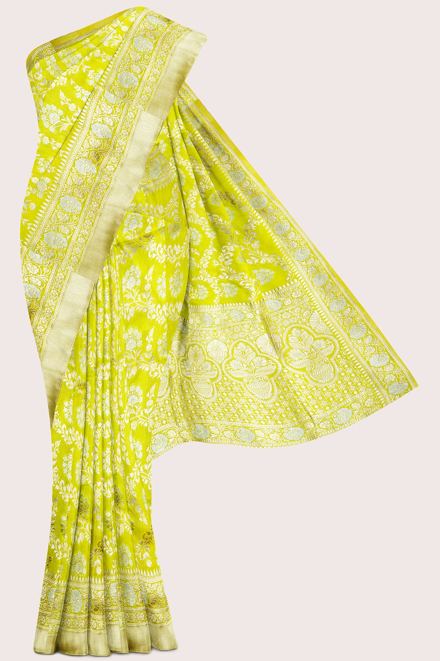 Banaras Georgette Full Jal Design Lemon Yellow Saree