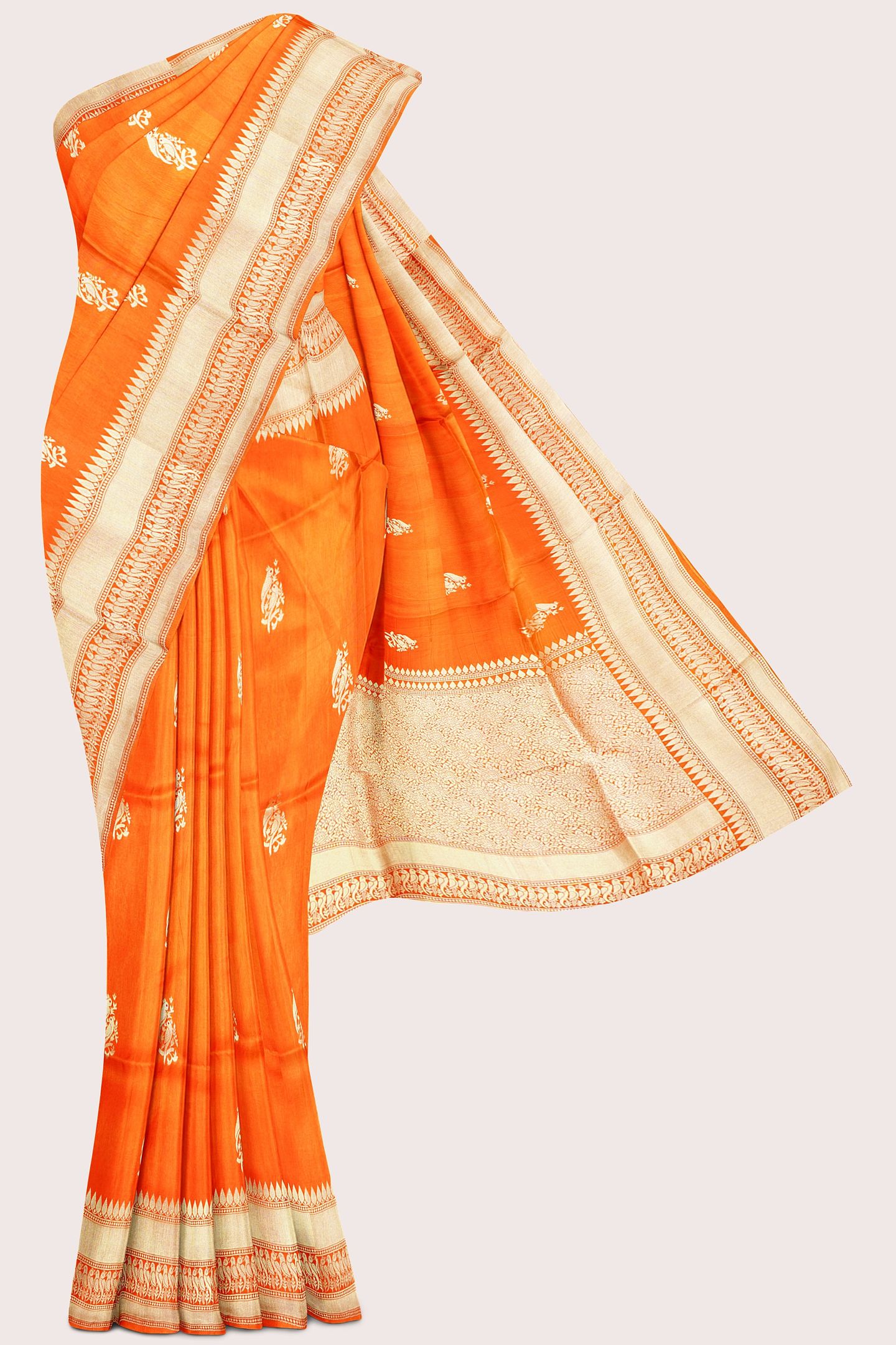 Banaras Chinon Crepe Meena Work Butti Orange Saree