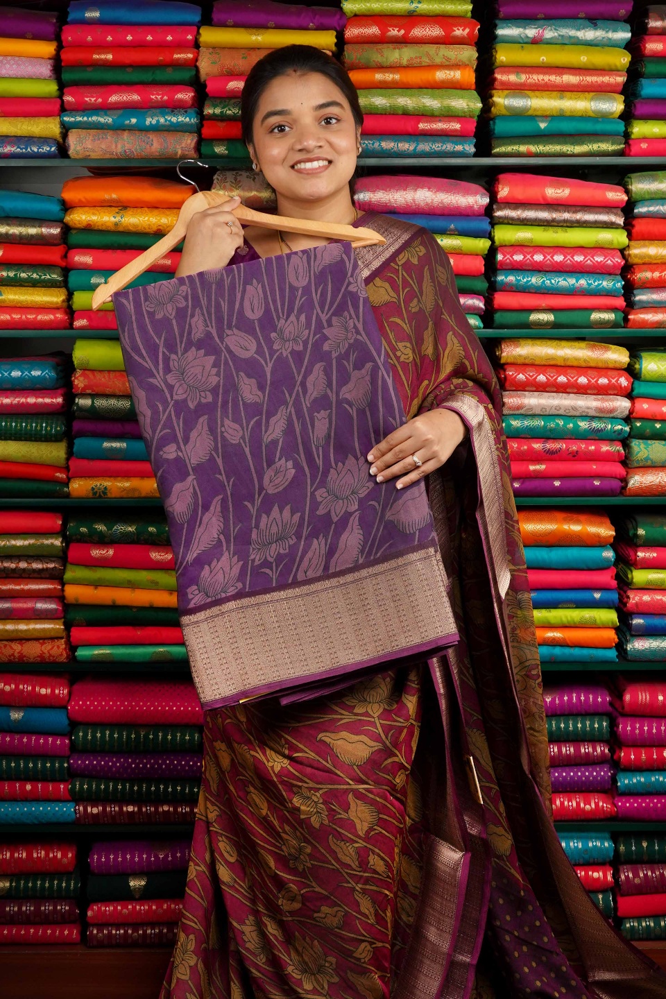 Modal Silk Printed Dark Yellow And Dark Maroon Saree