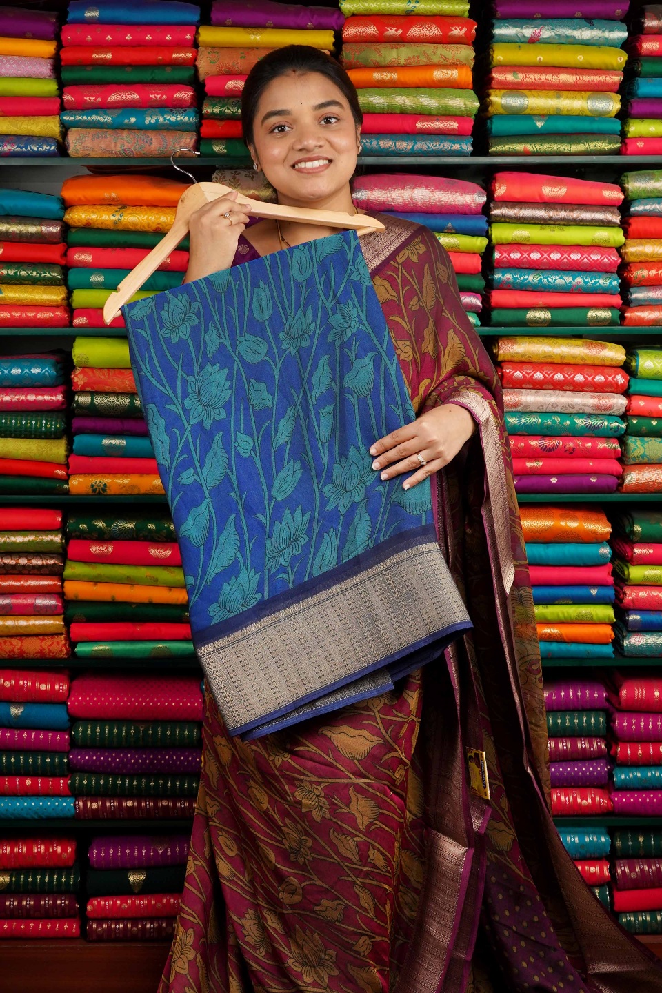 Modal Silk Printed Dark Blue Saree
