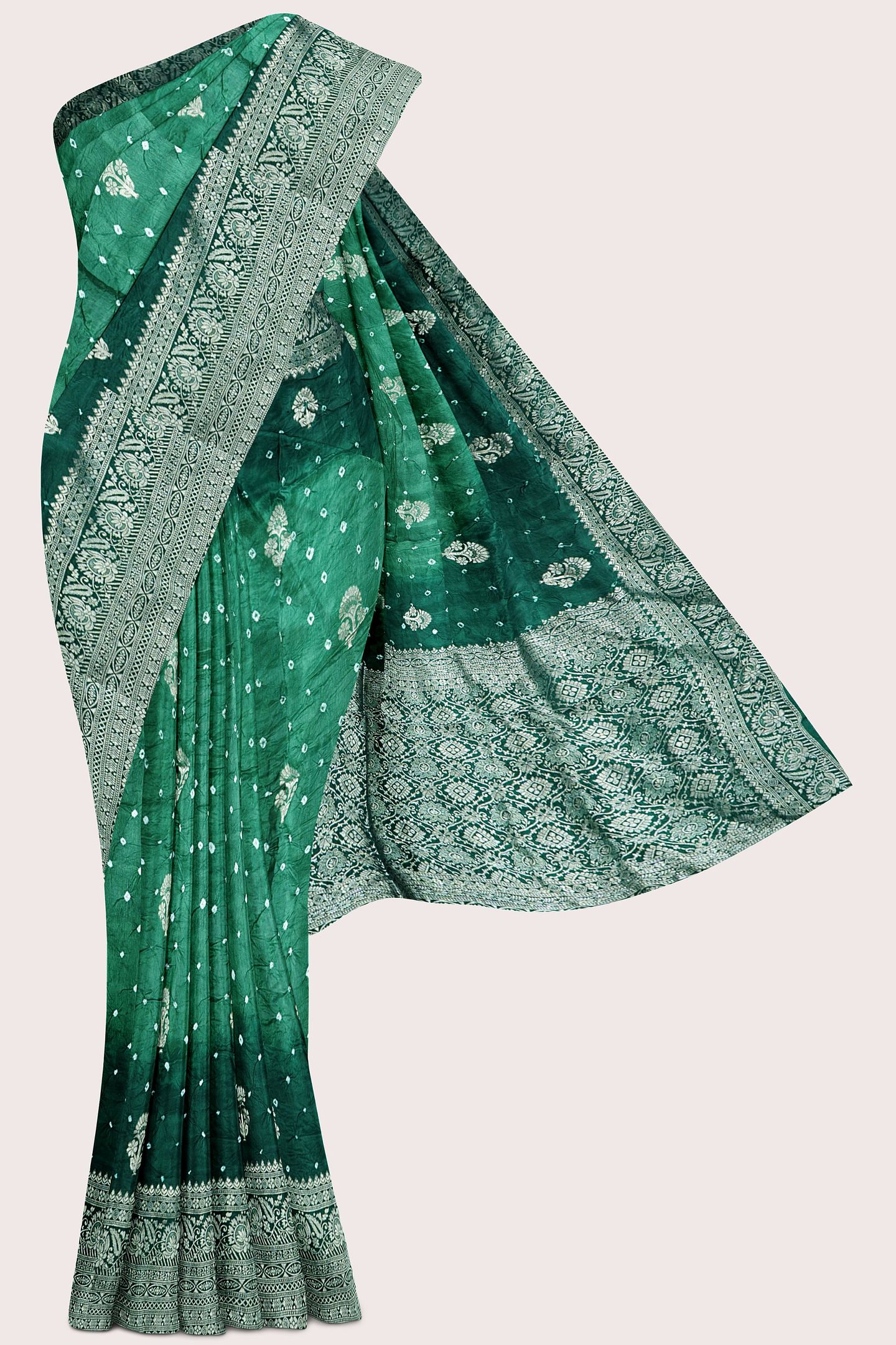 Pure Bandini Tie And Dye Light And Dark Green Saree