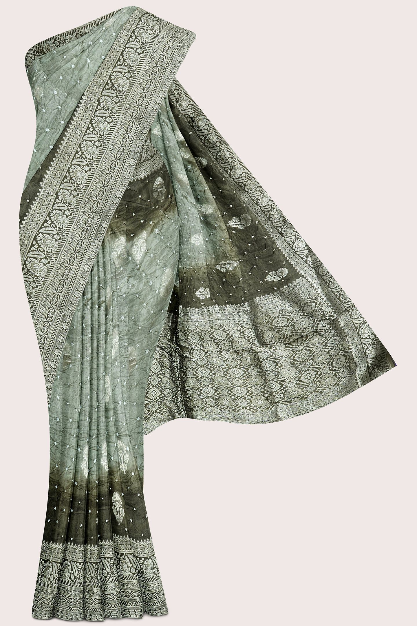 Pure Bandini Tie And Dye Light And Dark Mehandi Green Saree