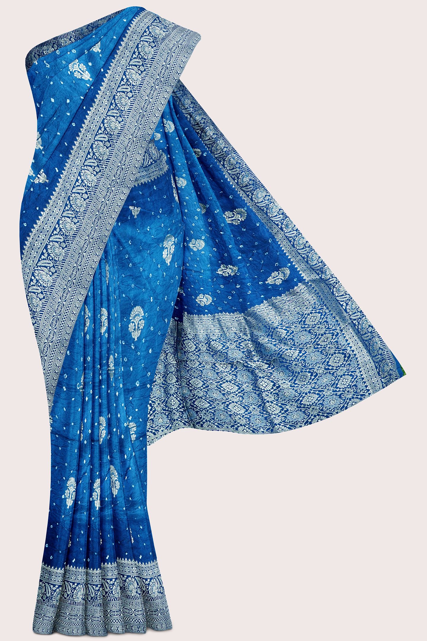Pure Bandini Tie And Dye Light And Dark Blue Saree