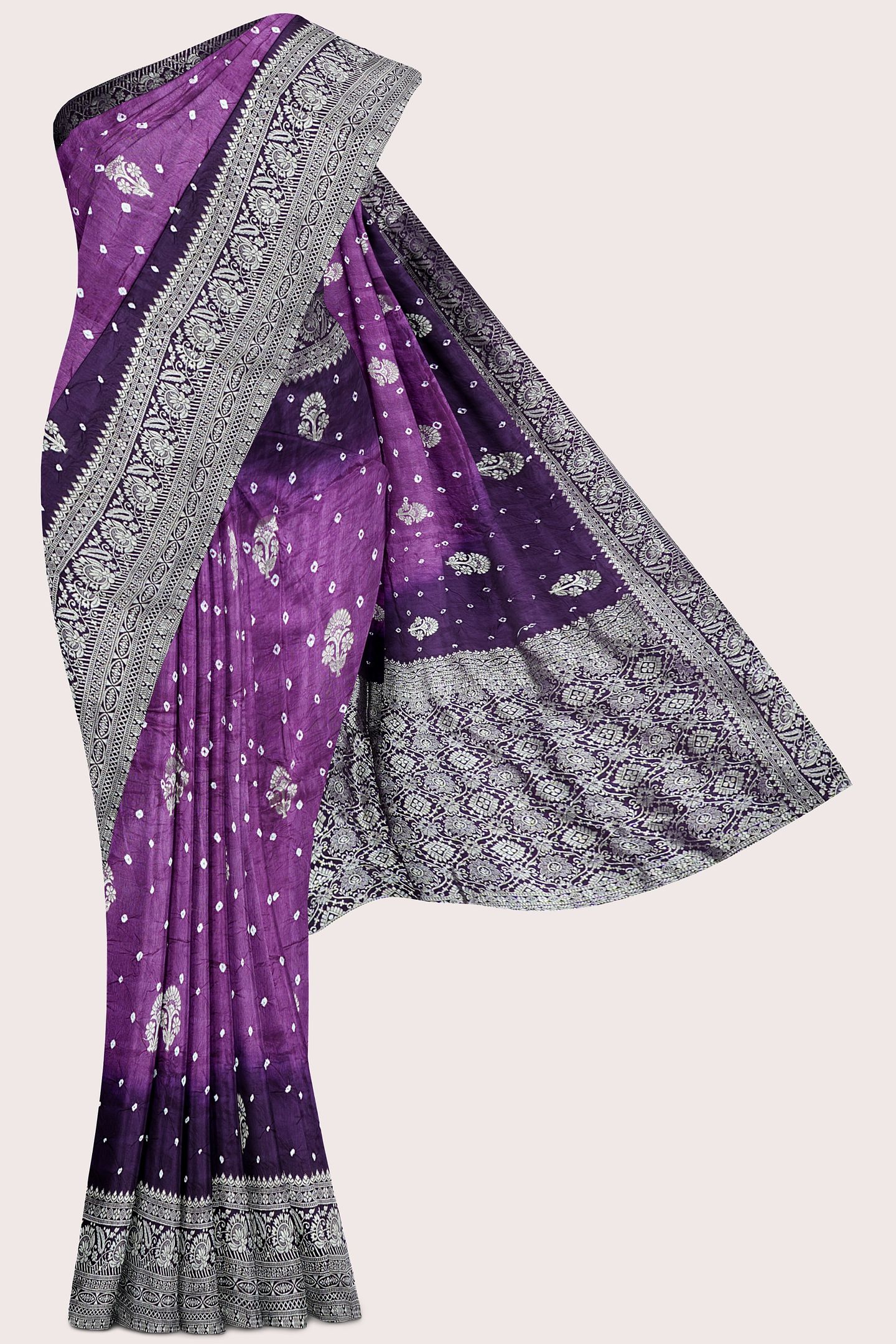 Pure Bandini Tie And Dye Magenta Pink With Wine Saree