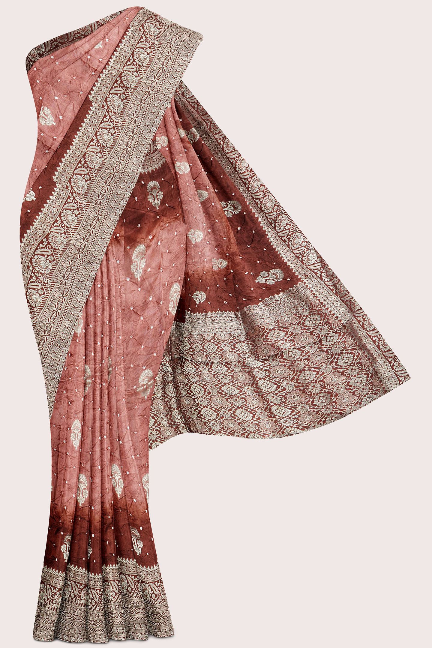 Pure Bandini Tie And Dye Light And Dark Brown Saree
