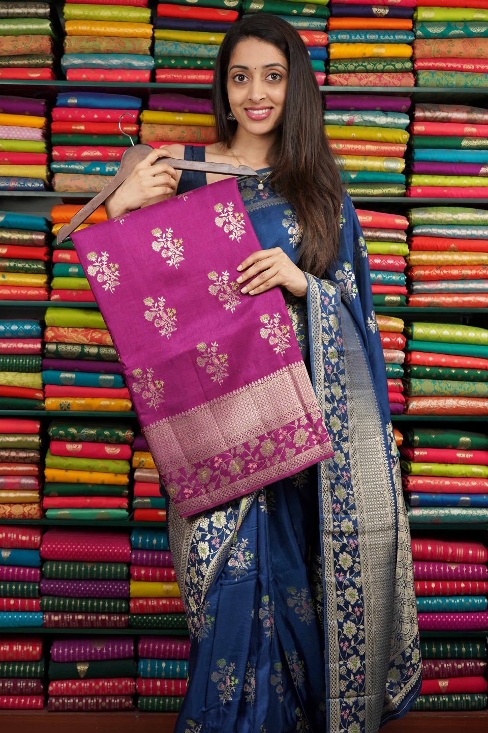 Mashru Silk Flower Butti Dark Magenta Saree