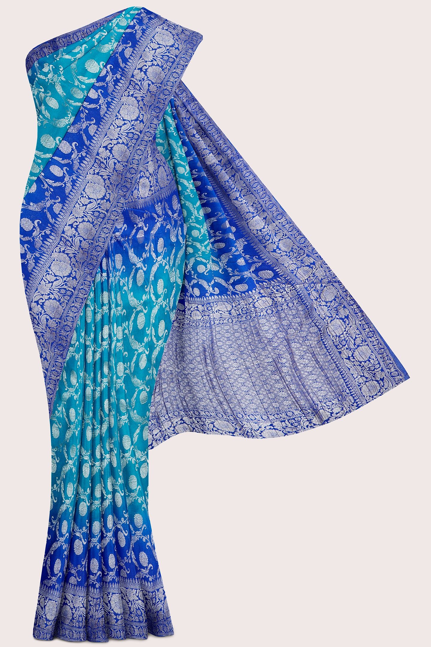 Banaras Georgette Tie And Dye Rama Green With Blue Saree