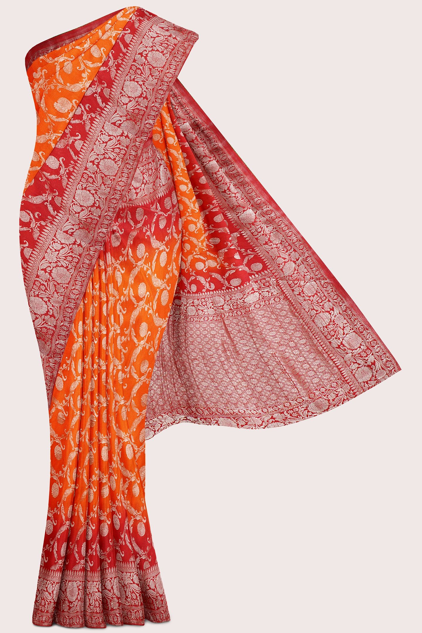 Banaras Georgette Tie And Dye Orange With Red Saree